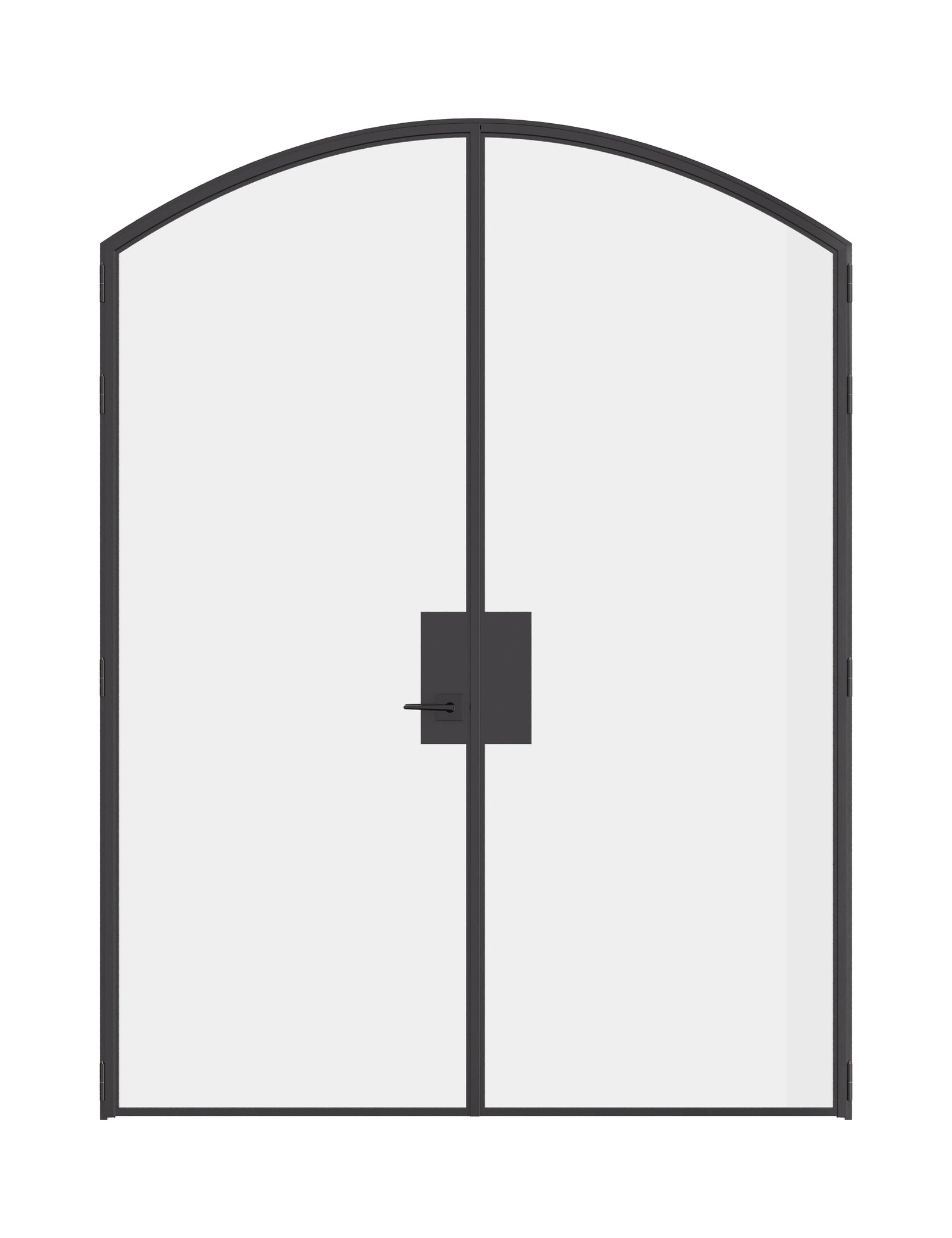 Pre-hung double arch steel door with hot-rolled construction and slim sightlines.