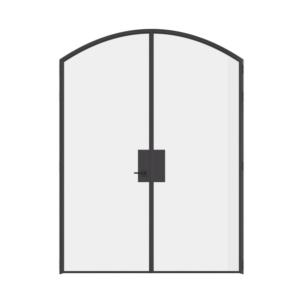Pre-hung double arch steel door with hot-rolled construction and slim sightlines.