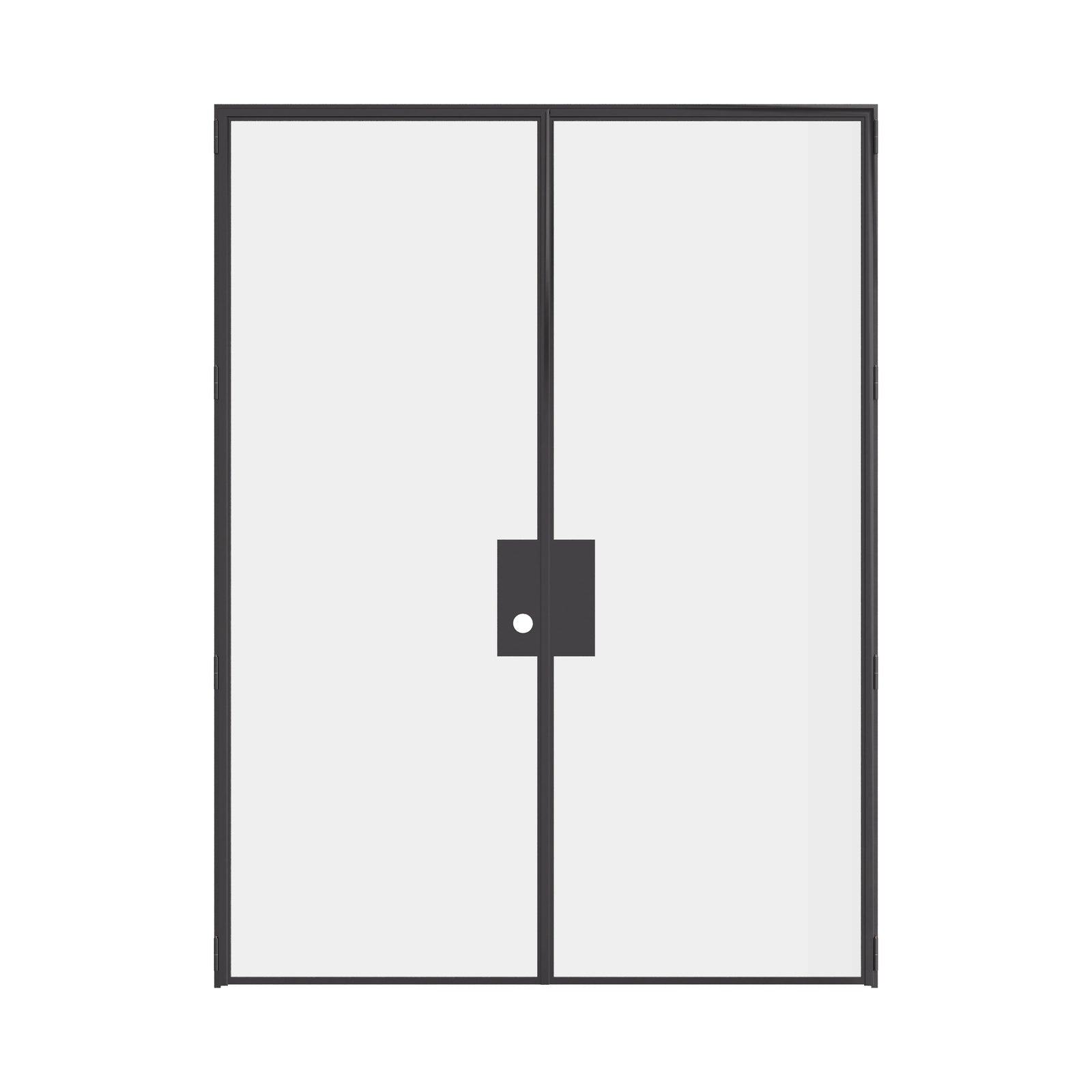 Modular Air Lite double flat interior doors with ottostumm steel frames and clear tempered glass