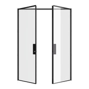 Air Lite double flat doors in hot-rolled steel with slim sightlines and pre-hung installation design