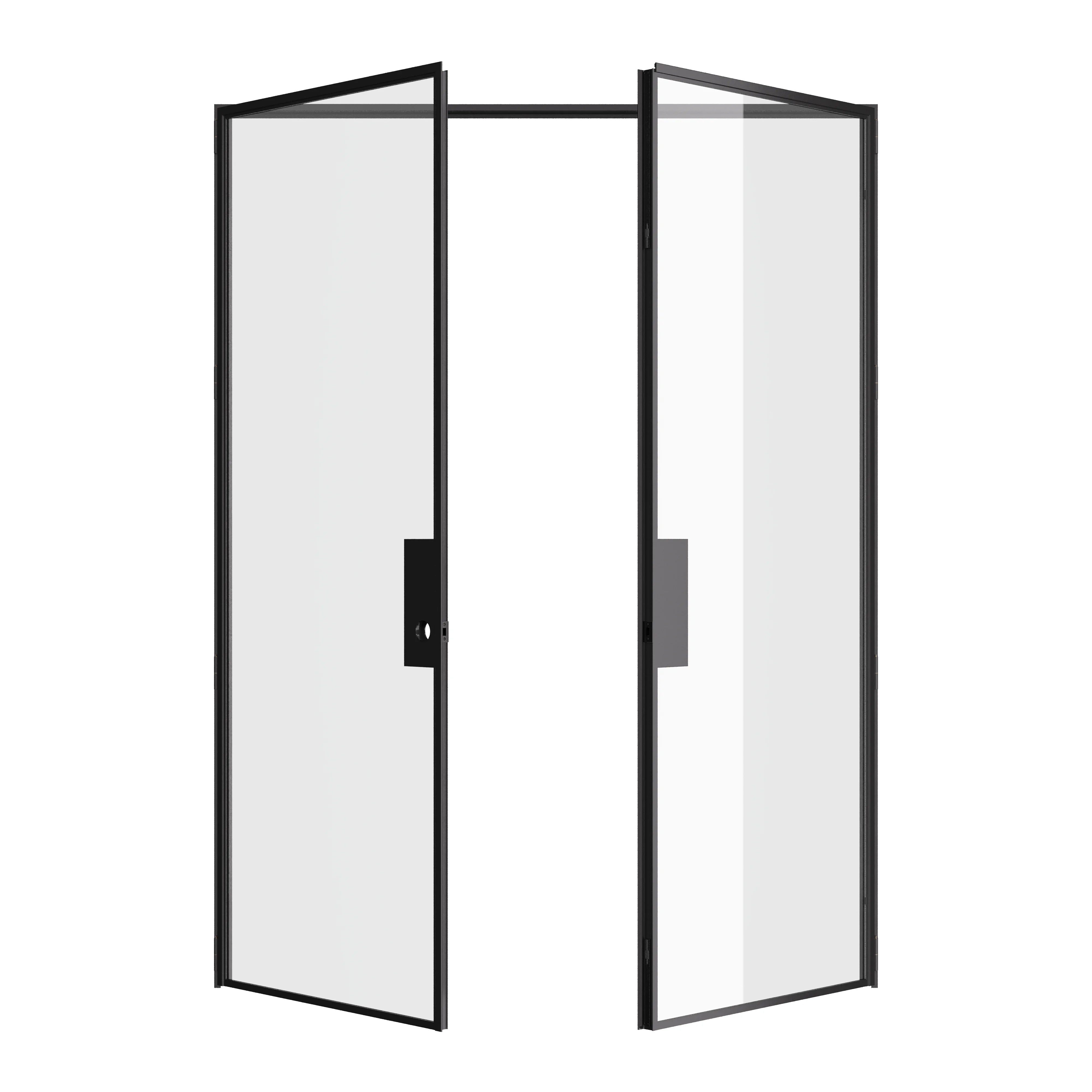 Air Lite double flat doors in hot-rolled steel with slim sightlines and pre-hung installation design
