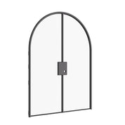 Double full arch Air Lite doors with slim frames, clear tempered glass, and solid steel build