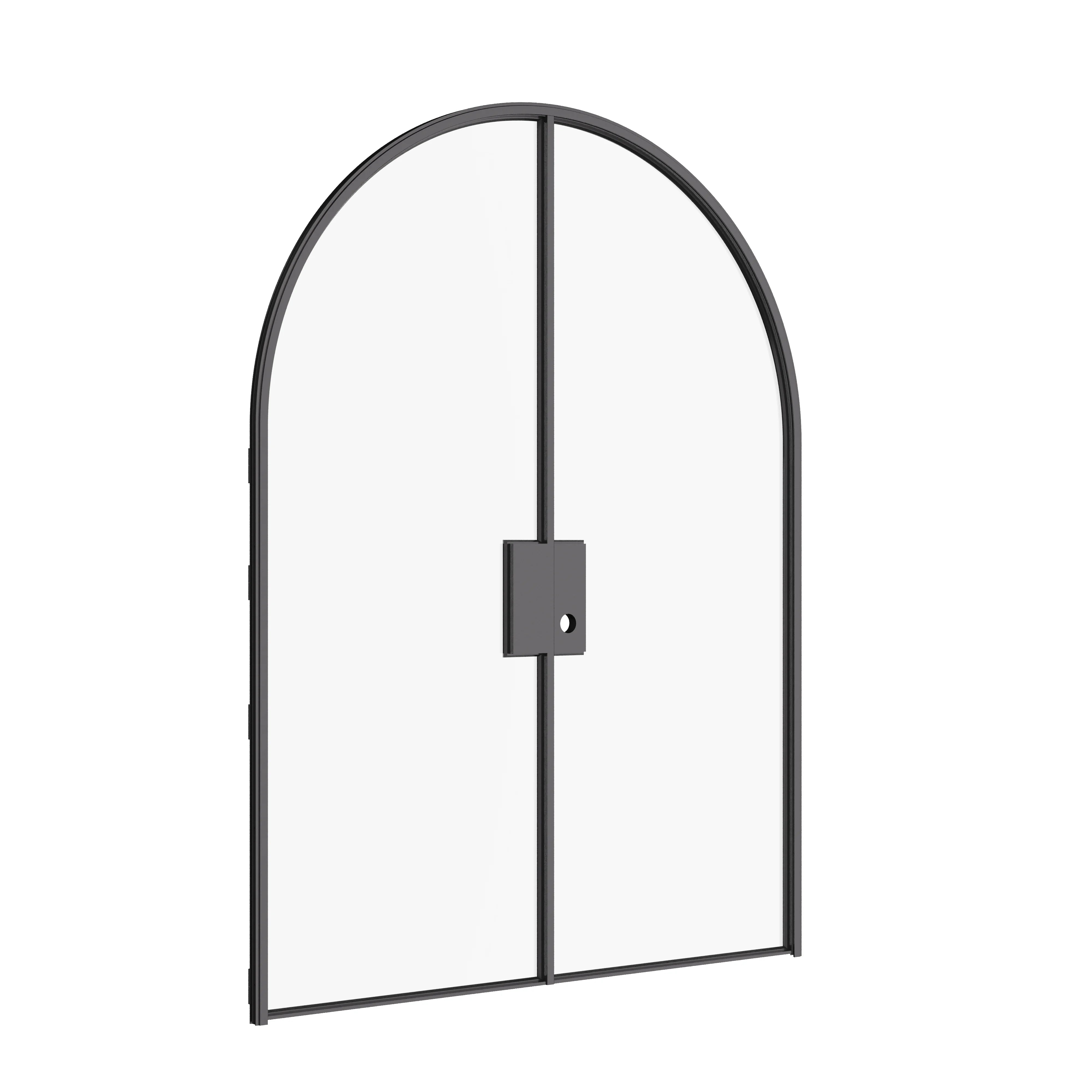 Double full arch Air Lite doors with slim frames, clear tempered glass, and solid steel build