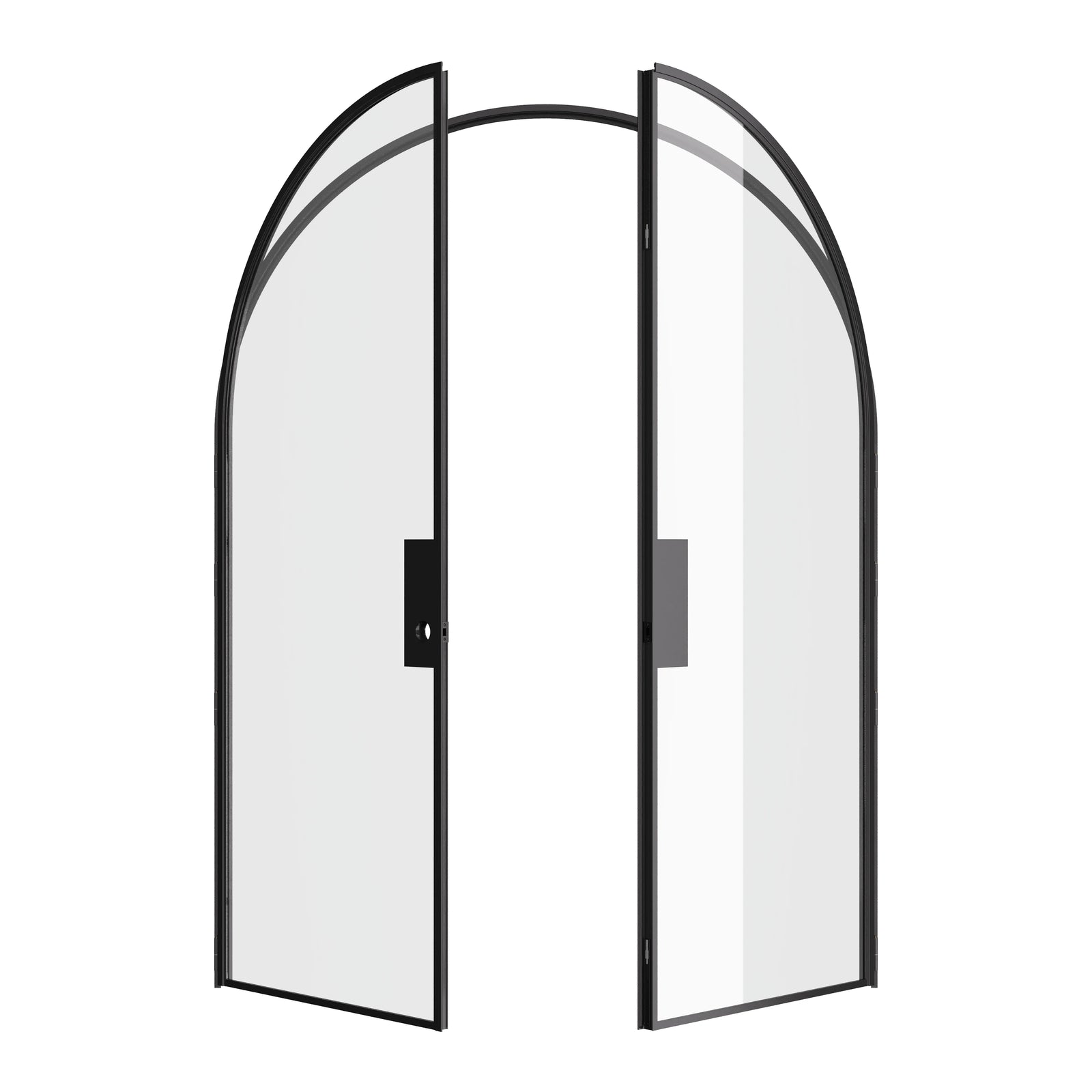 Air Lite double full arch doors pre-hung in hot-rolled steel with elegant architectural curves