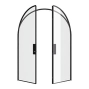 Air Lite double full arch doors pre-hung in hot-rolled steel with elegant architectural curves
