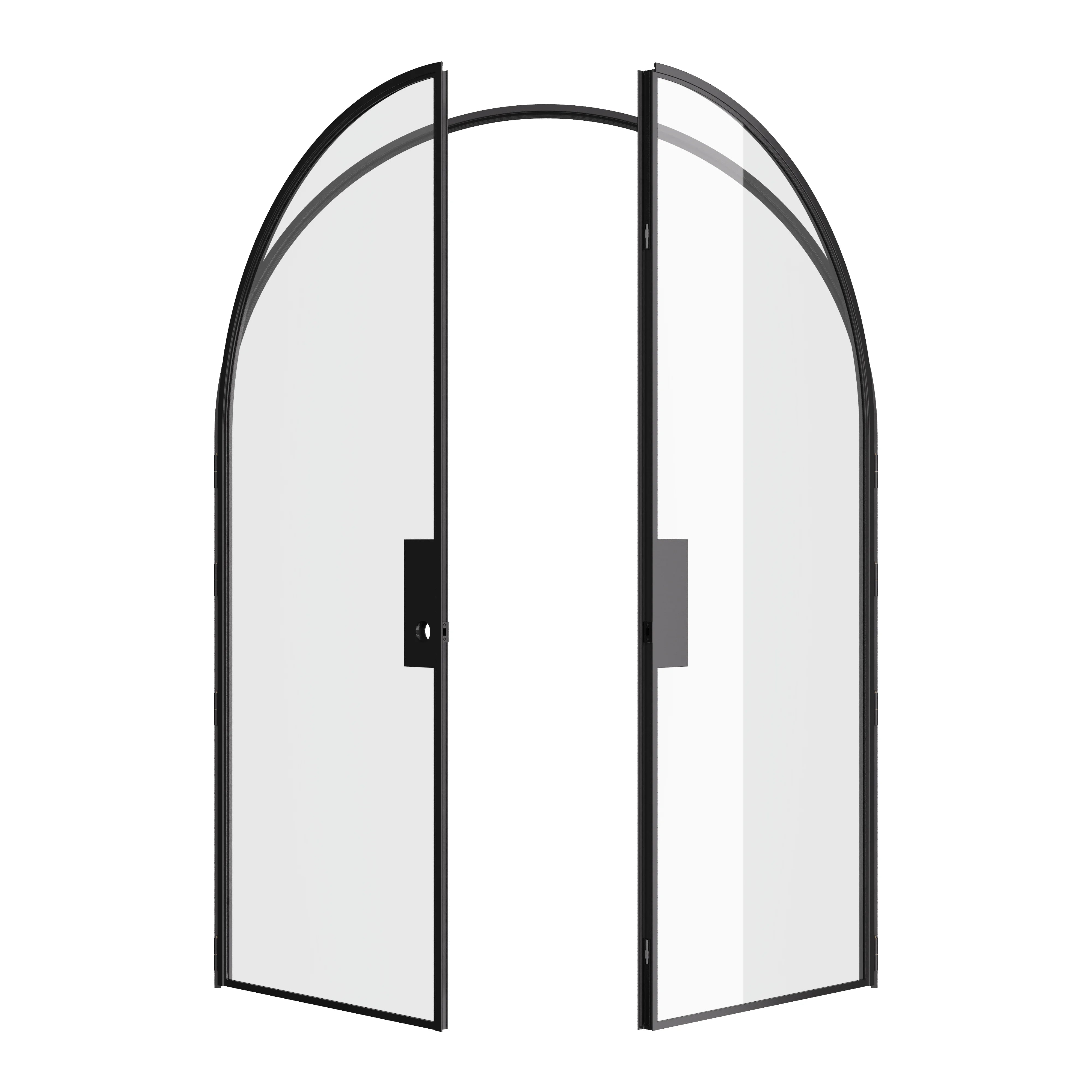 Air Lite double full arch doors pre-hung in hot-rolled steel with elegant architectural curves