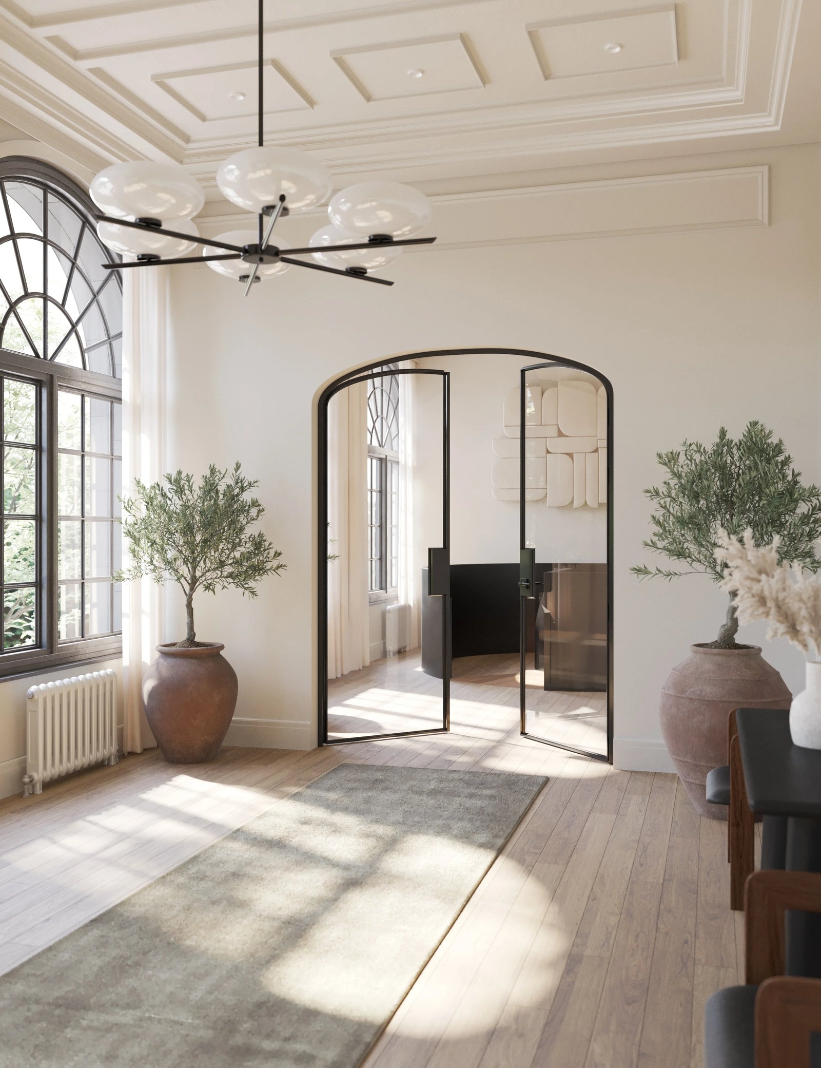 Solid steel double mini arch door with hot-rolled frame and narrow sightlines