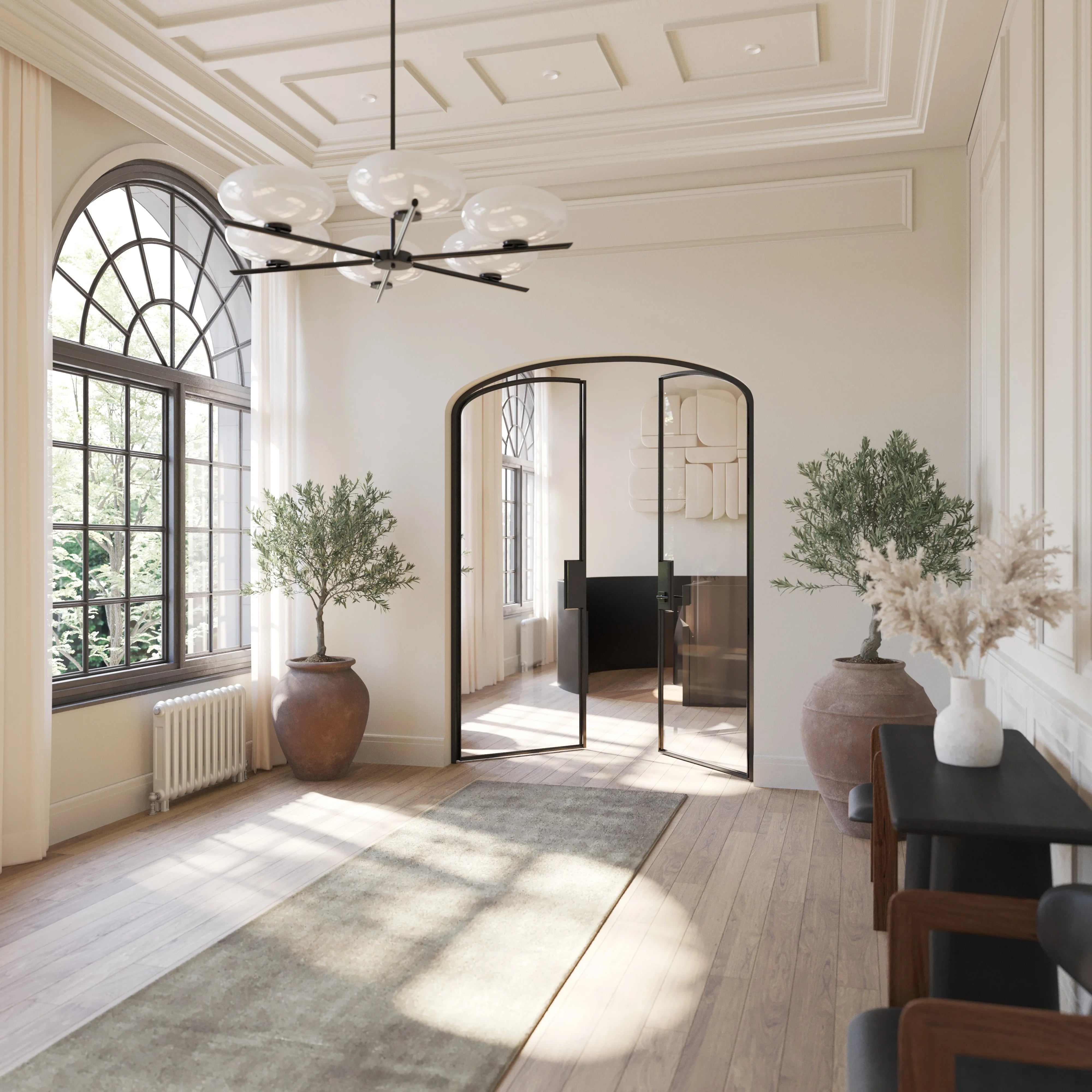 Solid steel double mini arch door with hot-rolled frame and narrow sightlines