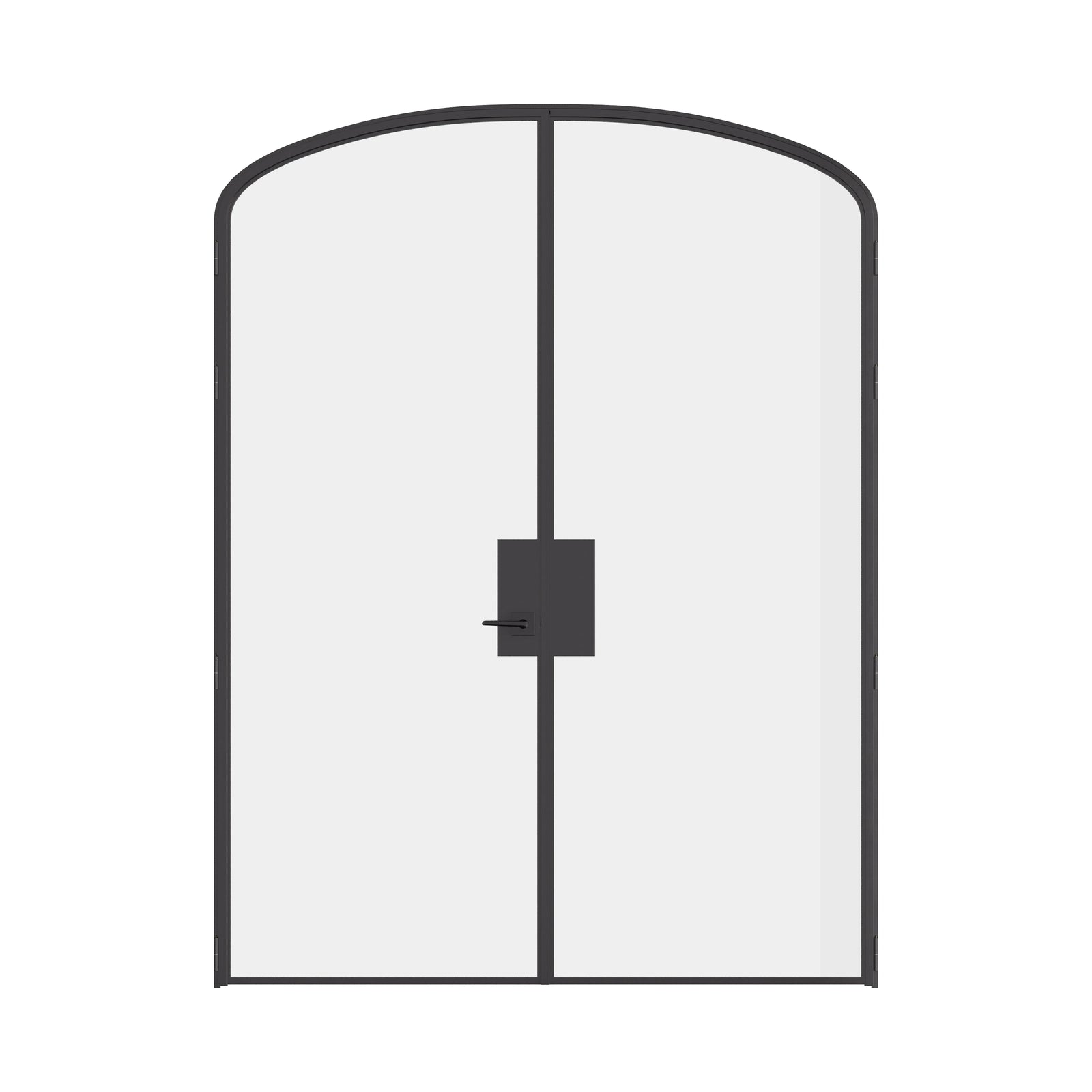 Pre-hung double mini arch steel door with removable threshold and slim profile