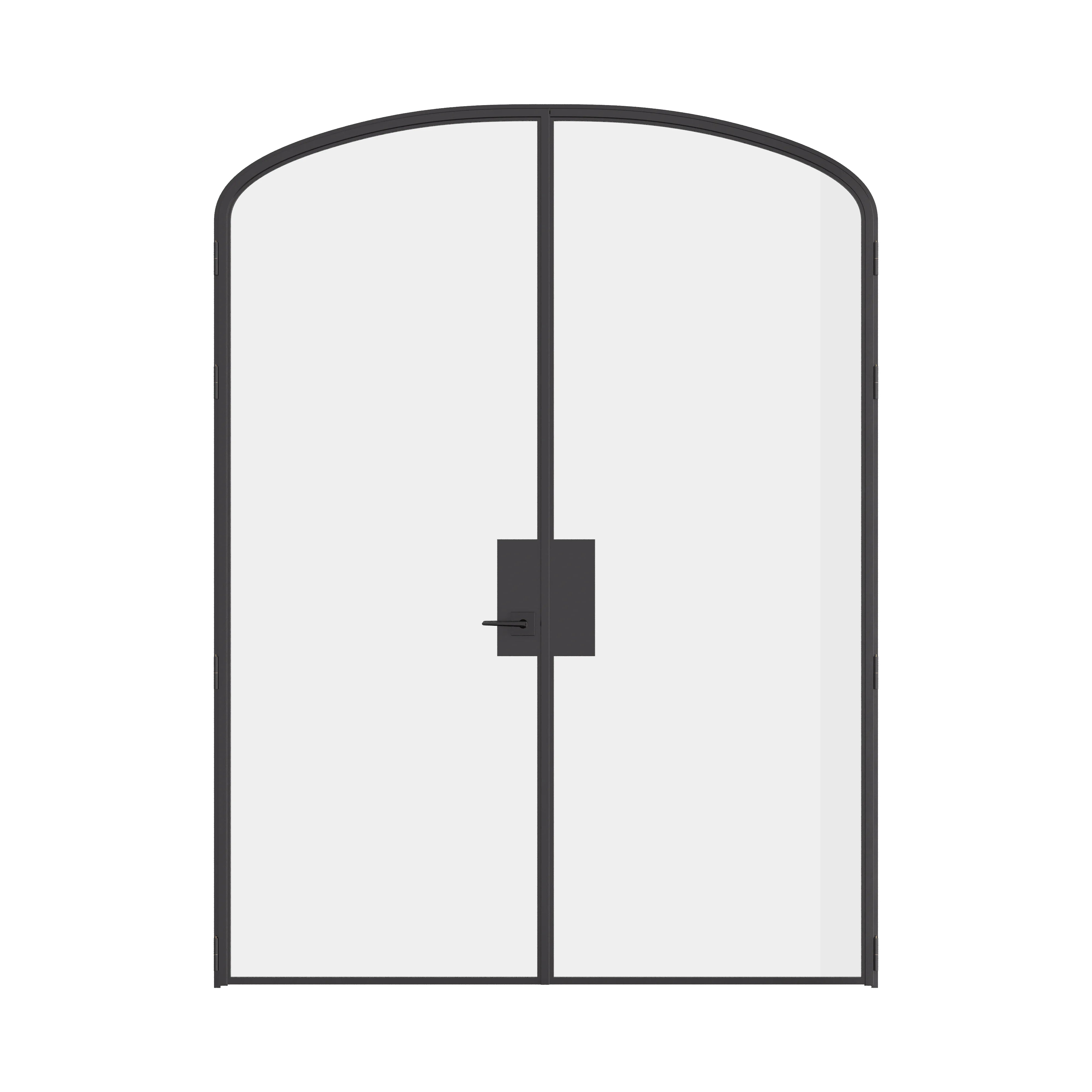 Pre-hung double mini arch steel door with removable threshold and slim profile