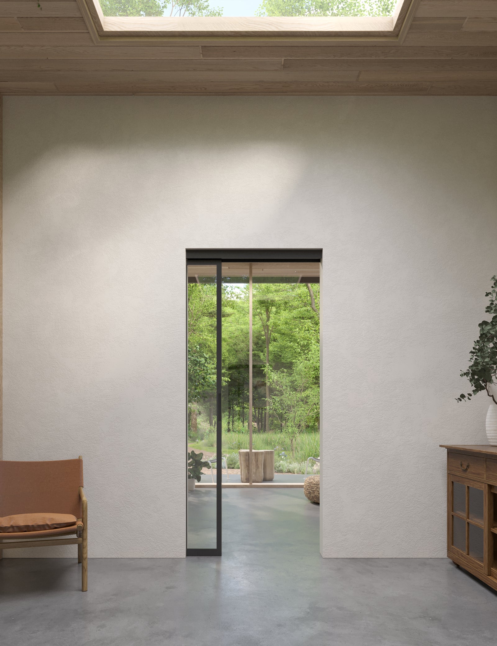 Interior pocket track sliding glass door with slim steel frame design