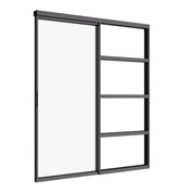 Modern pocket slider door with narrow steel profile and glass panel