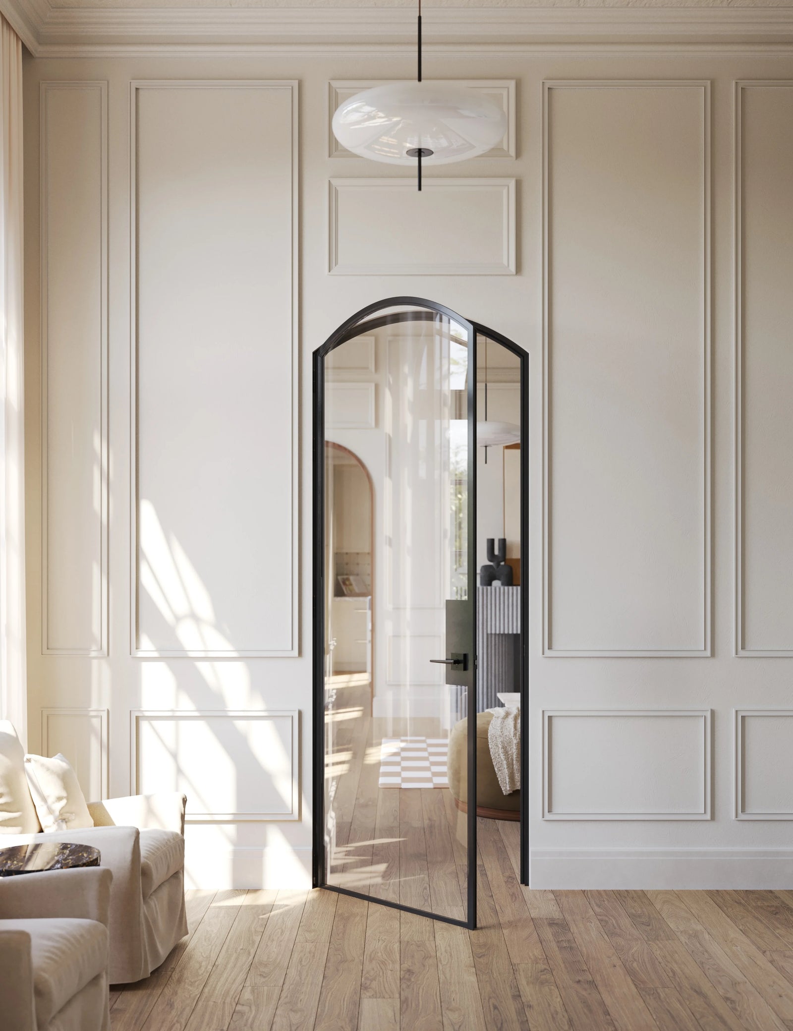 Solid steel single arch door with hot-rolled frame and modular system