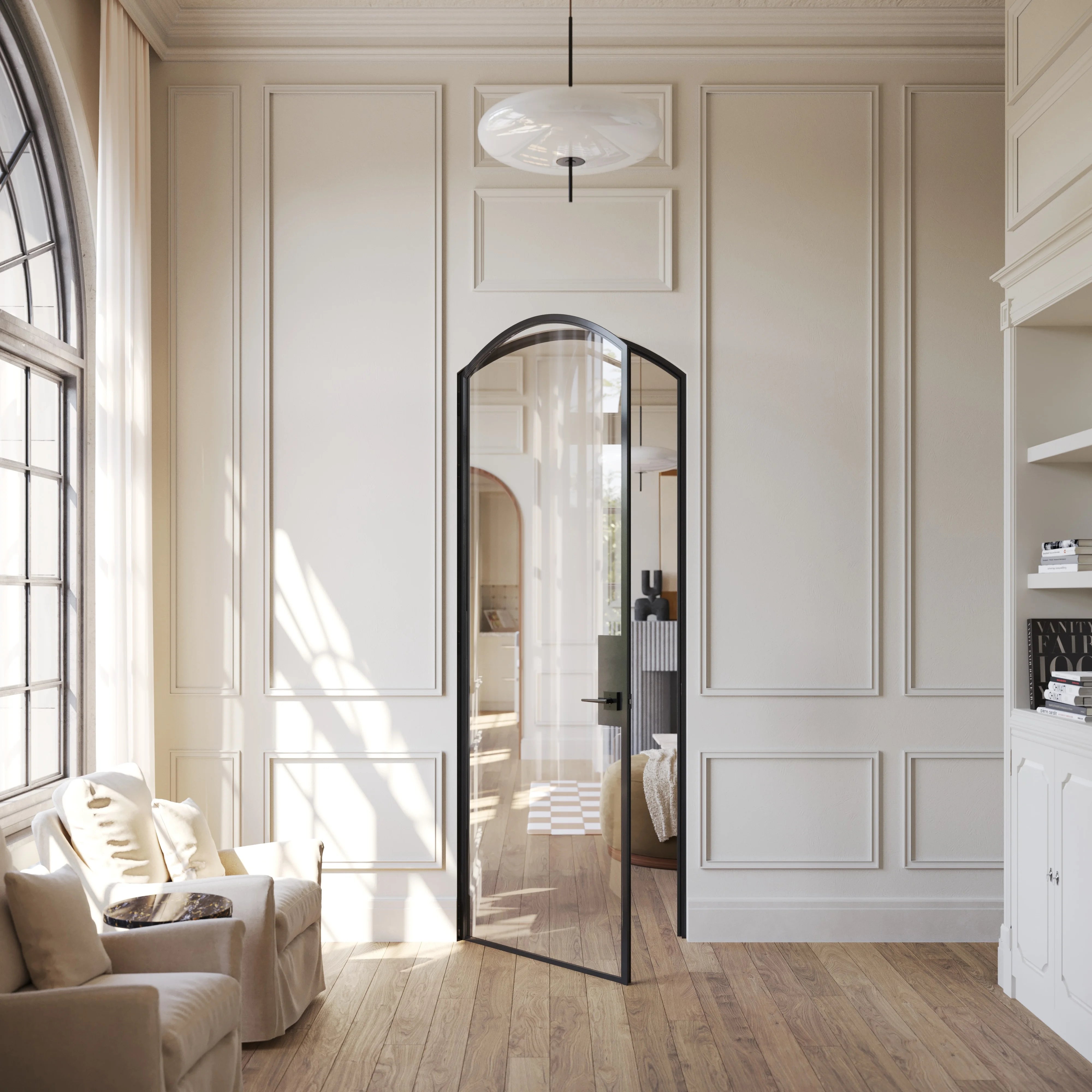 Solid steel single arch door with hot-rolled frame and modular system