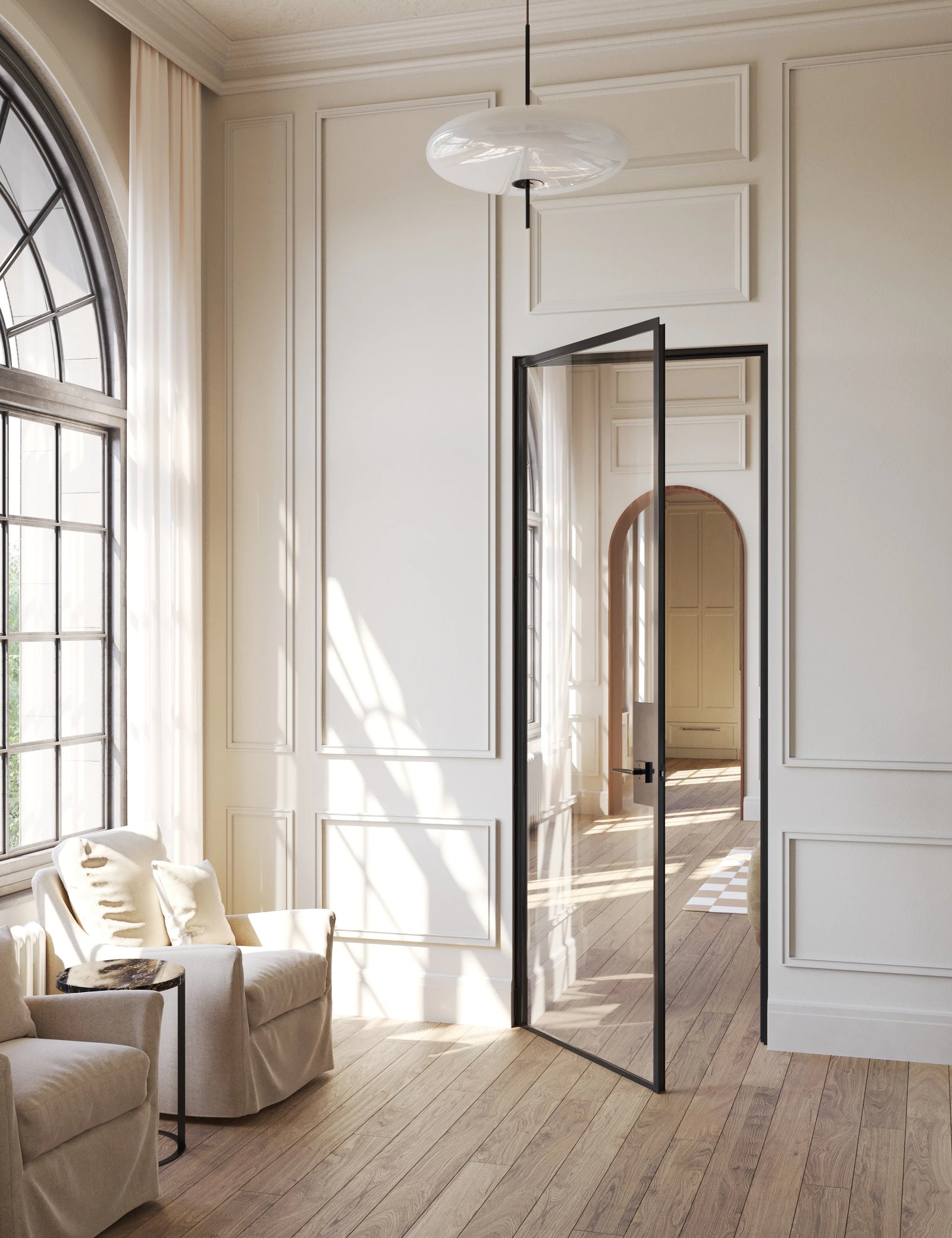 Architectural Air Lite single flat door with slim steel frame and modular system construction