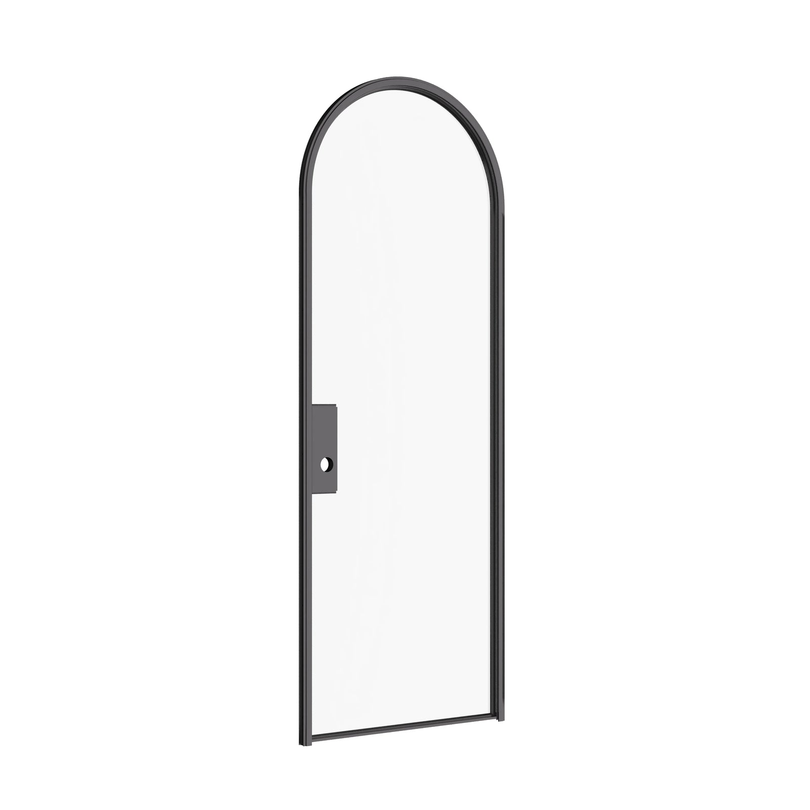 Air Lite single full arch door with narrow sightlines, solid steel construction, and clear tempered glass