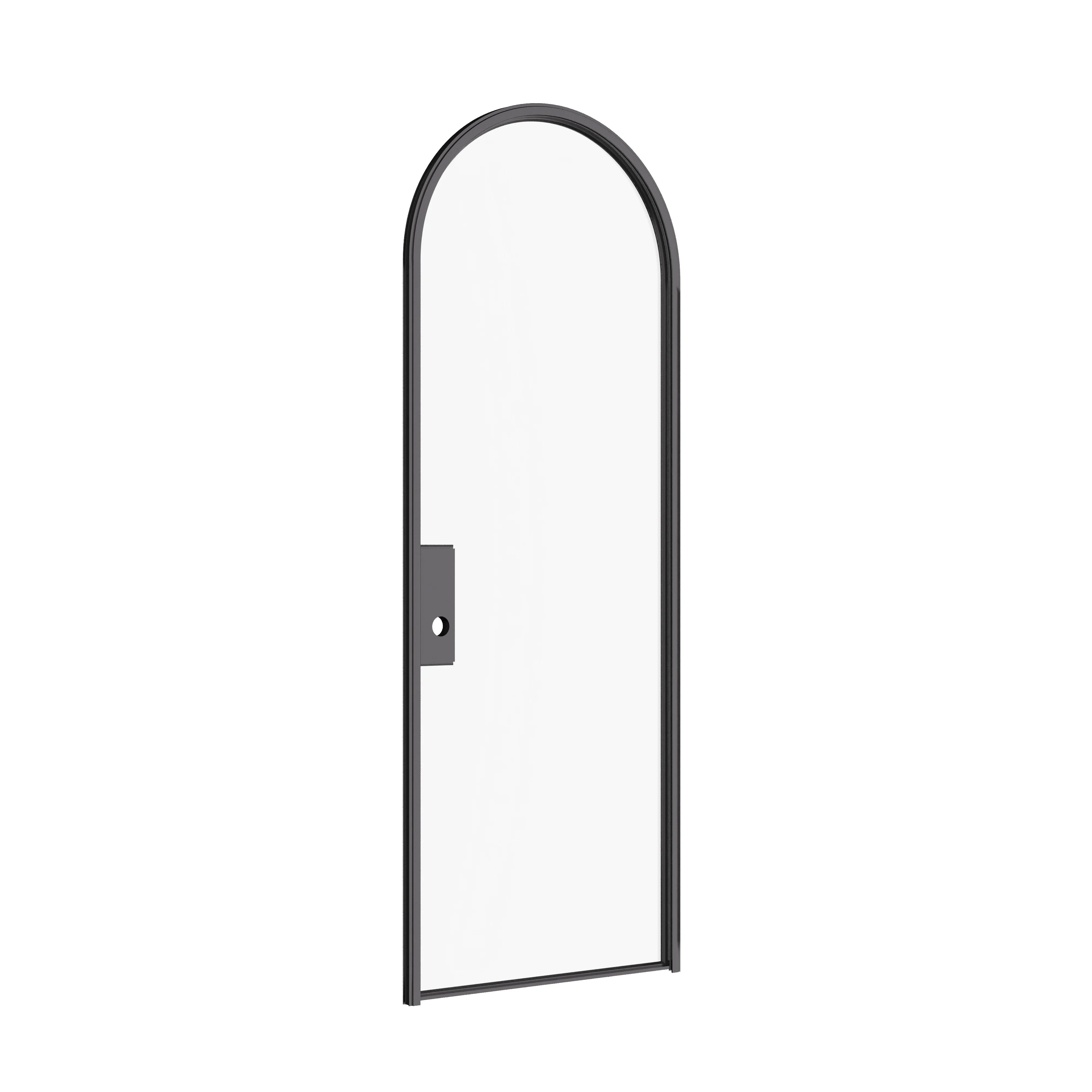 Air Lite single full arch door with narrow sightlines, solid steel construction, and clear tempered glass