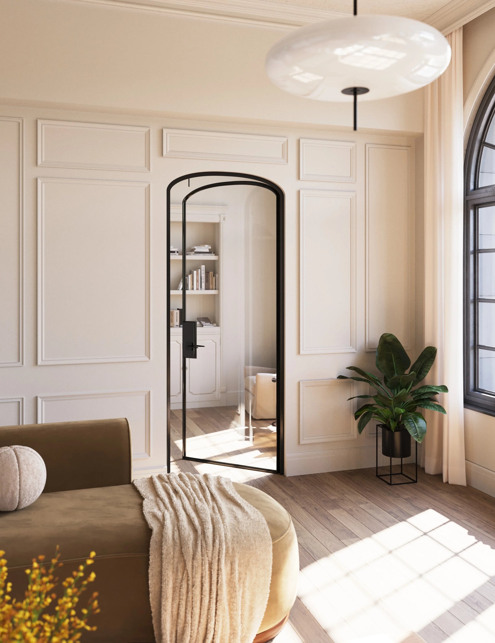 Architectural Air Lite mini arch single door with narrow steel frame and modular system construction