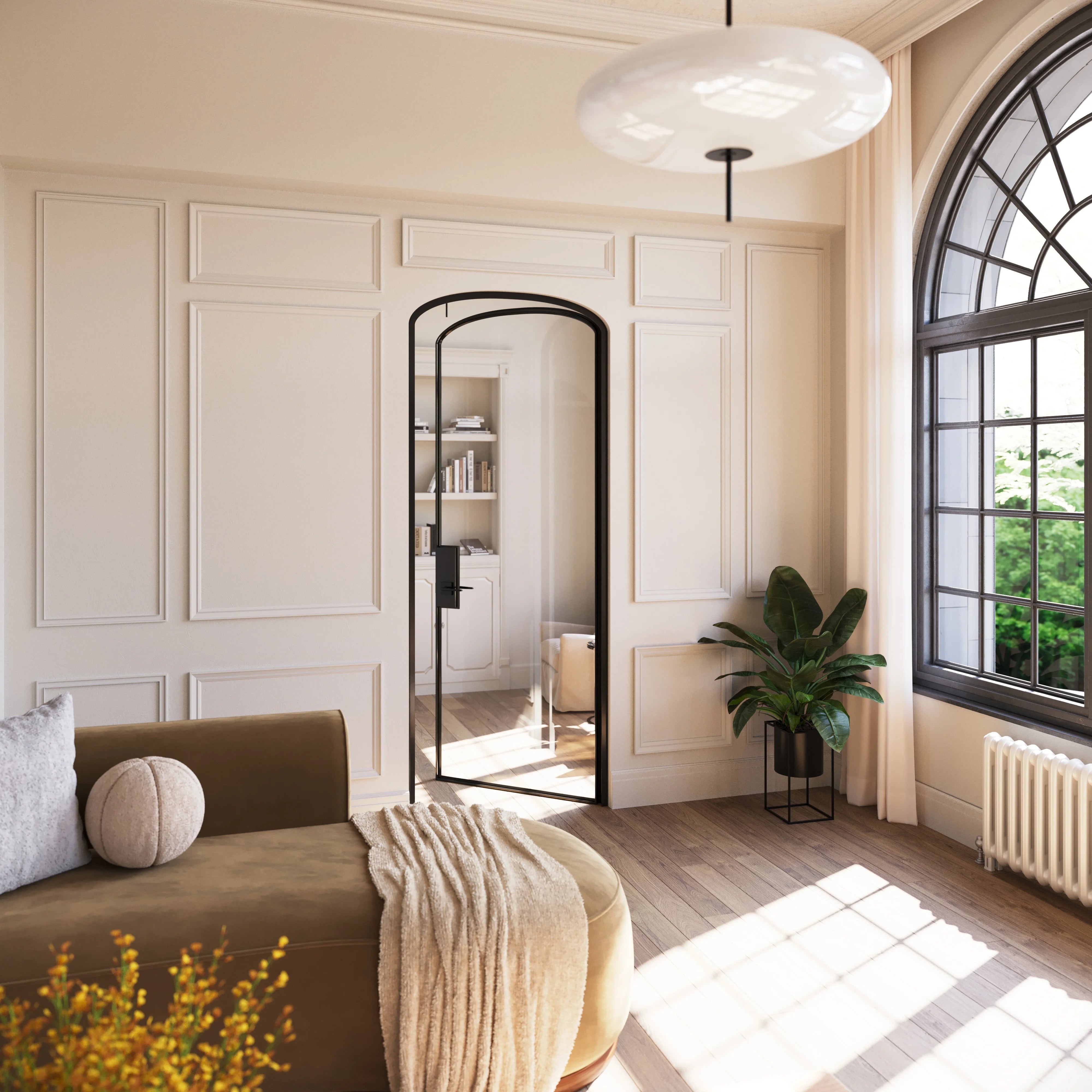 Architectural Air Lite mini arch single door with narrow steel frame and modular system construction