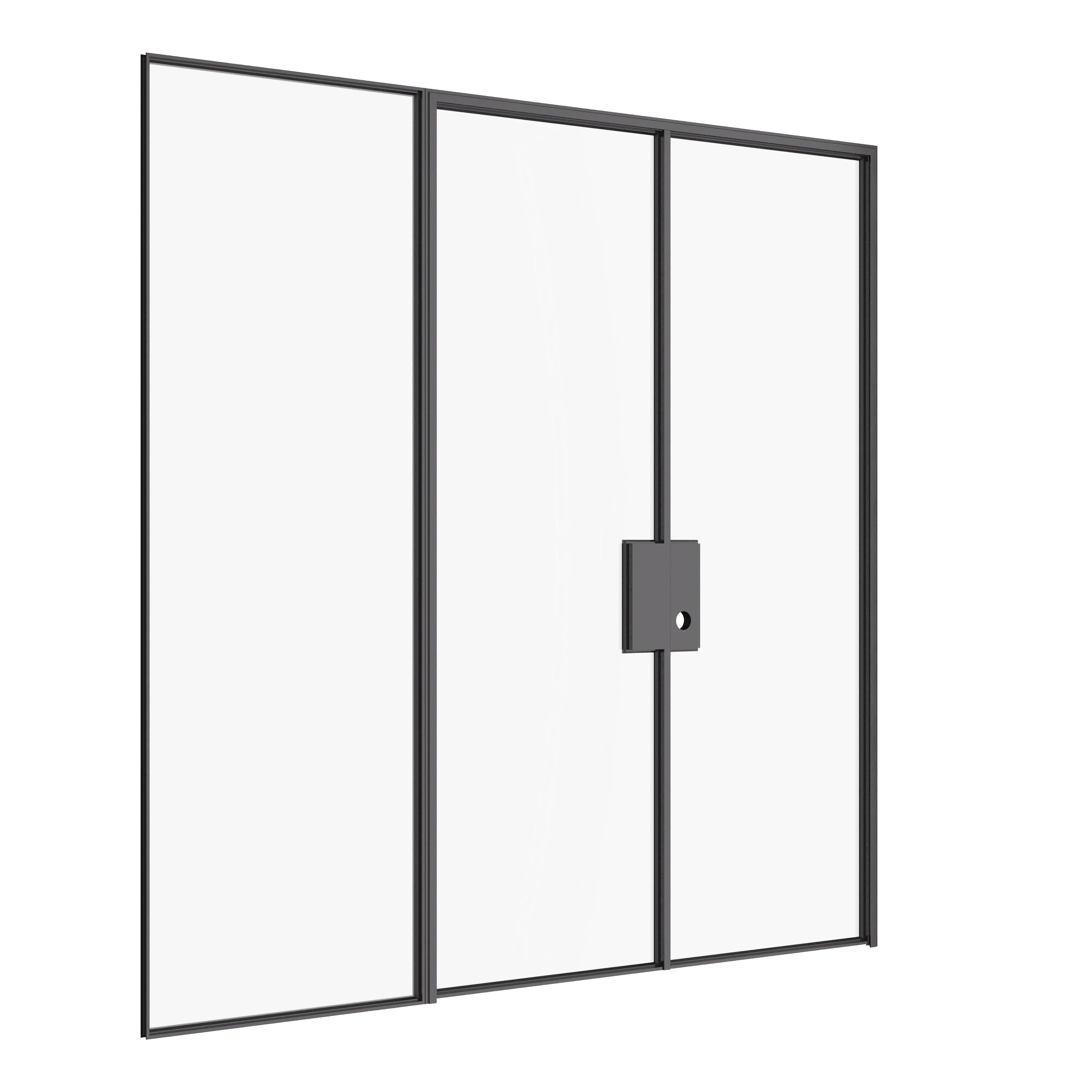 Prehung double flat steel door with right sidelight and modular narrow profile
