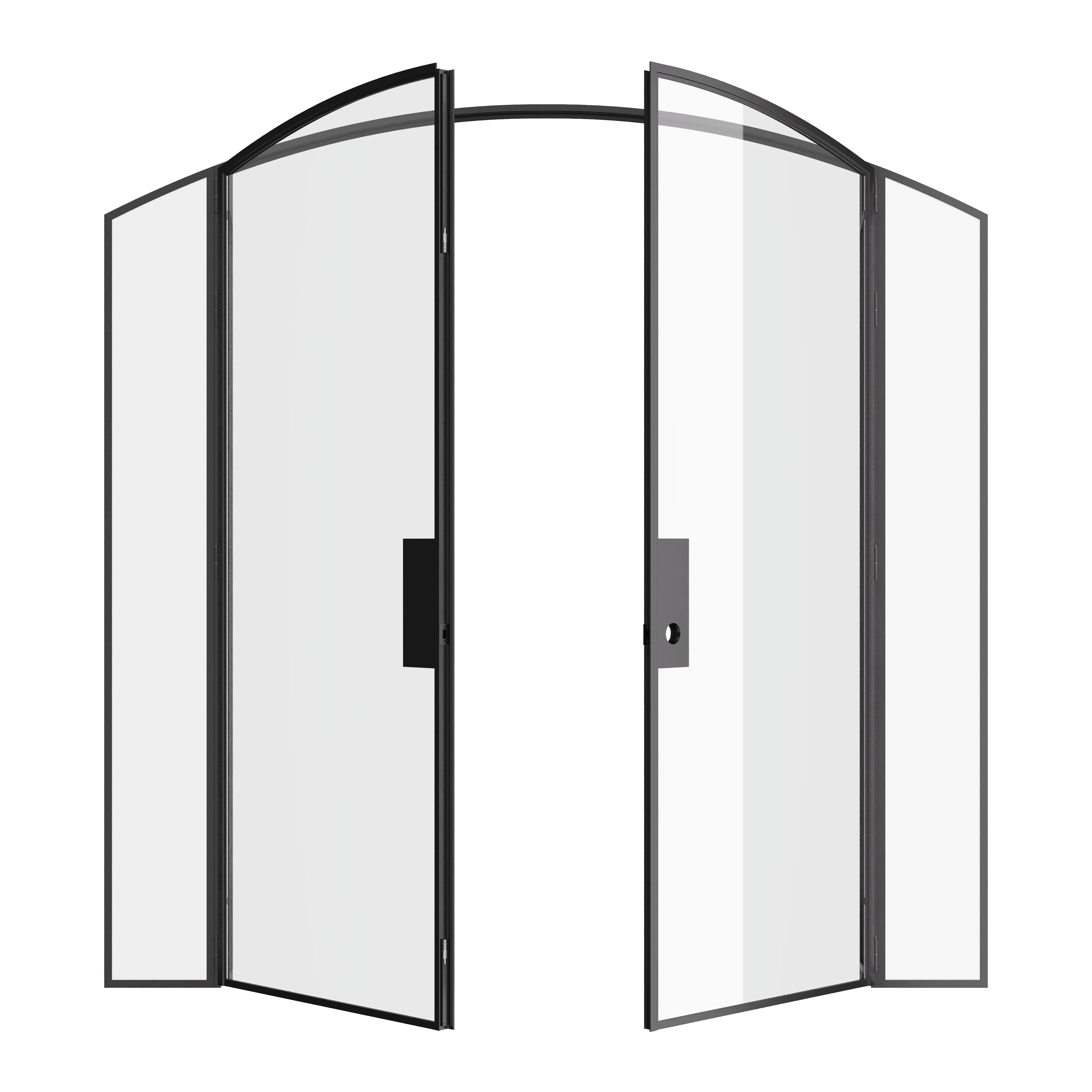 Double arch interior steel door with side windows, solid steel and narrow profile
