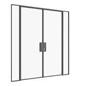 Solid steel double flat door with sidelights and minimalist design.