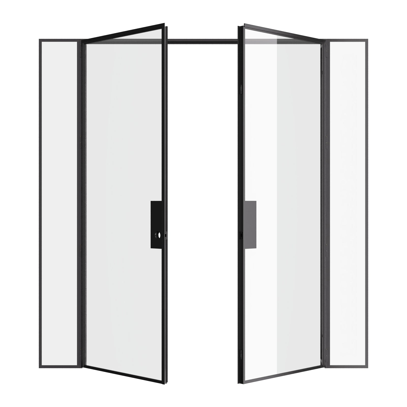 Double flat interior steel door with side windows, prehung modular steel and slim frame