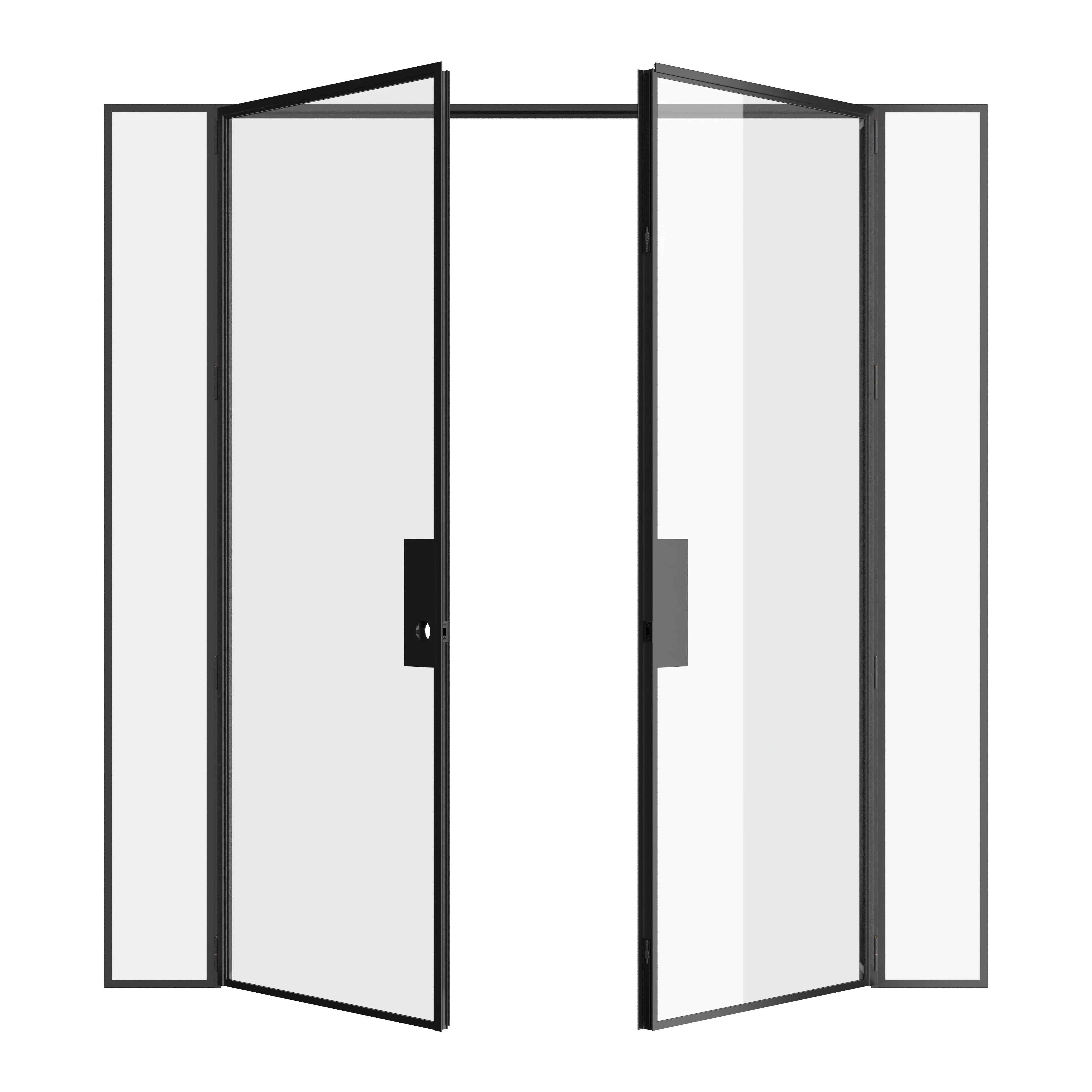 Double flat interior steel door with side windows, prehung modular steel and slim frame