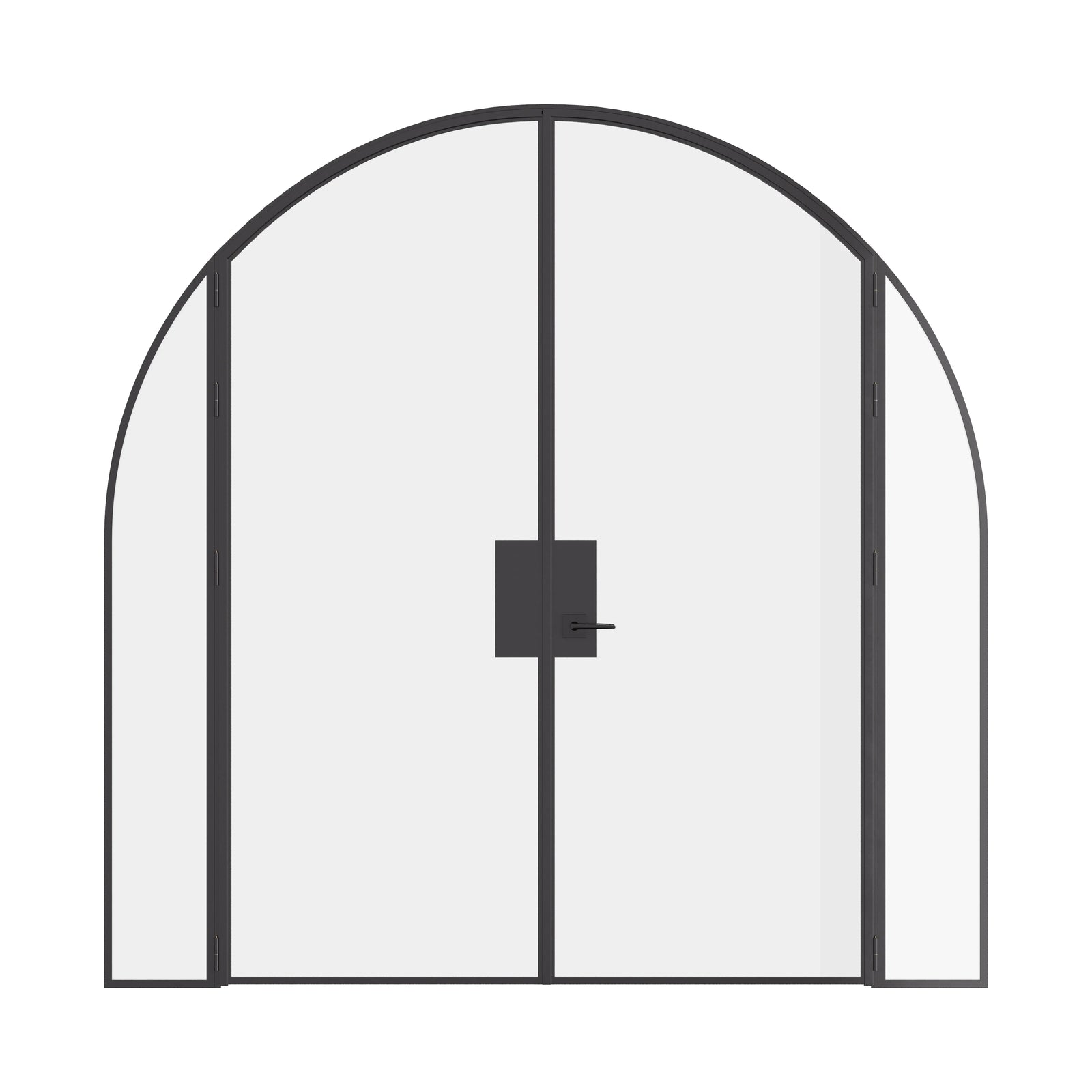 Pre-hung double full arch steel door with sidelights and slim sightlines