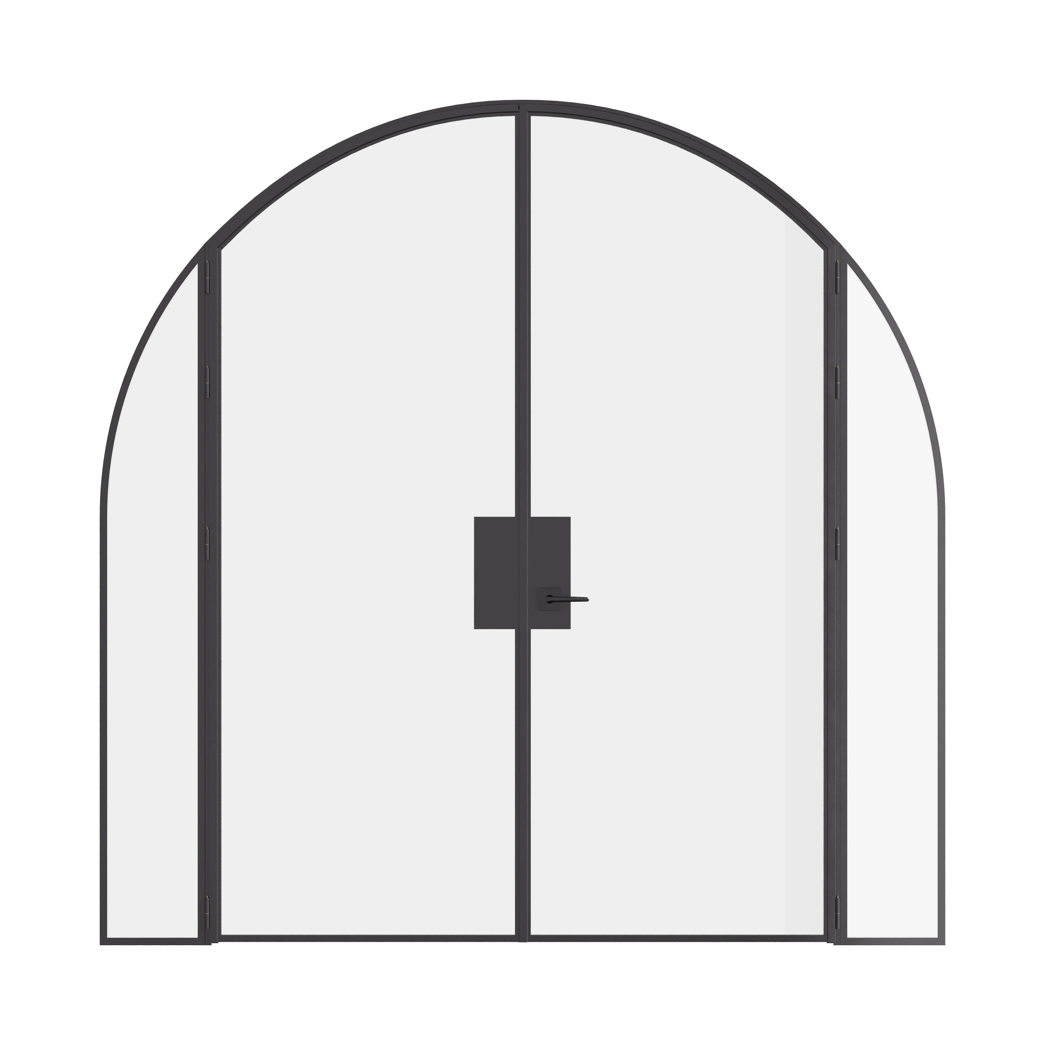 Pre-hung double full arch steel door with sidelights and slim sightlines