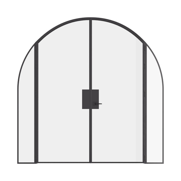 Pre-hung double full arch steel door with sidelights and slim sightlines