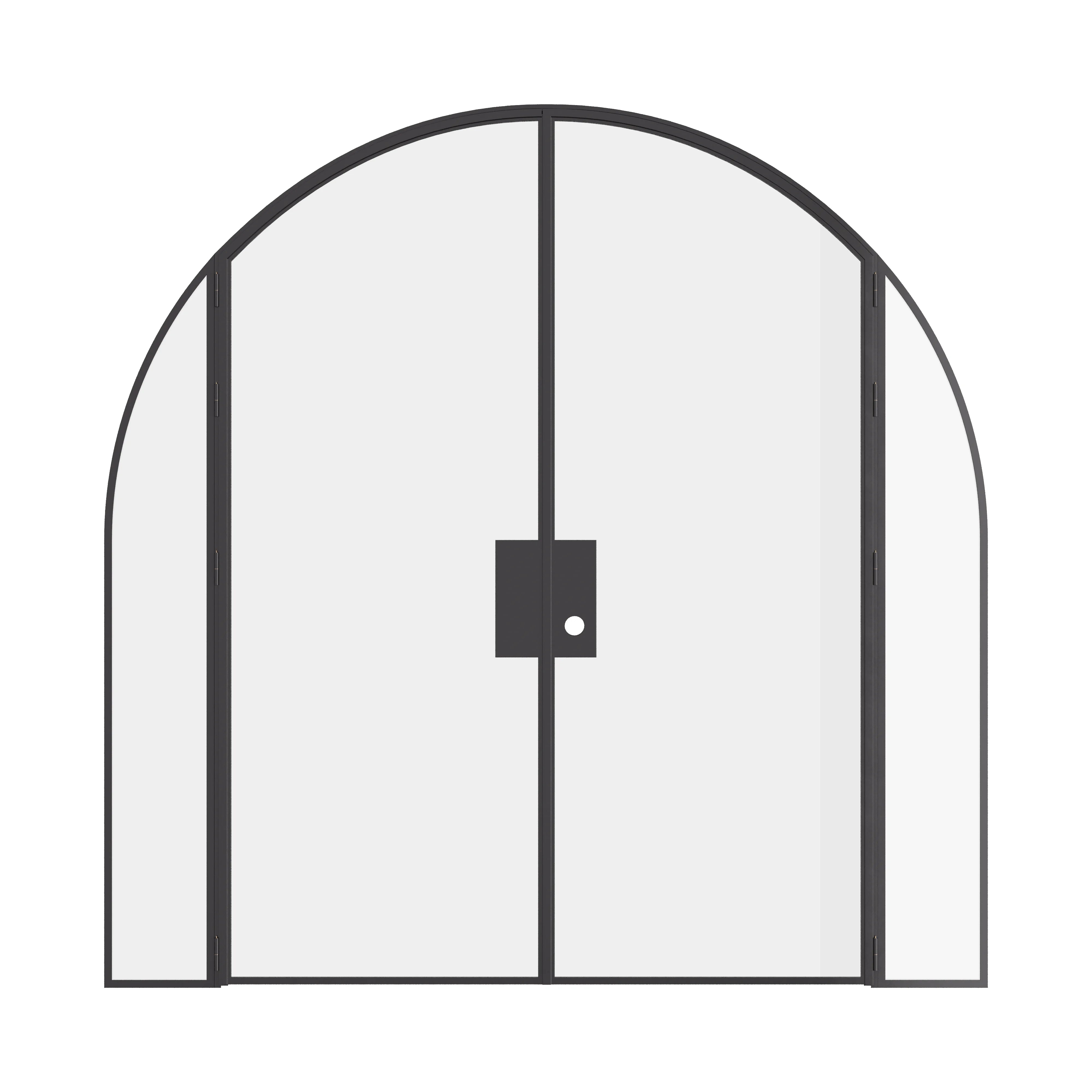 Double full arch modular steel door with sidelights and slim sightlines