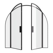 Double full arch steel door with side windows, hot-rolled steel and narrow architectural lines