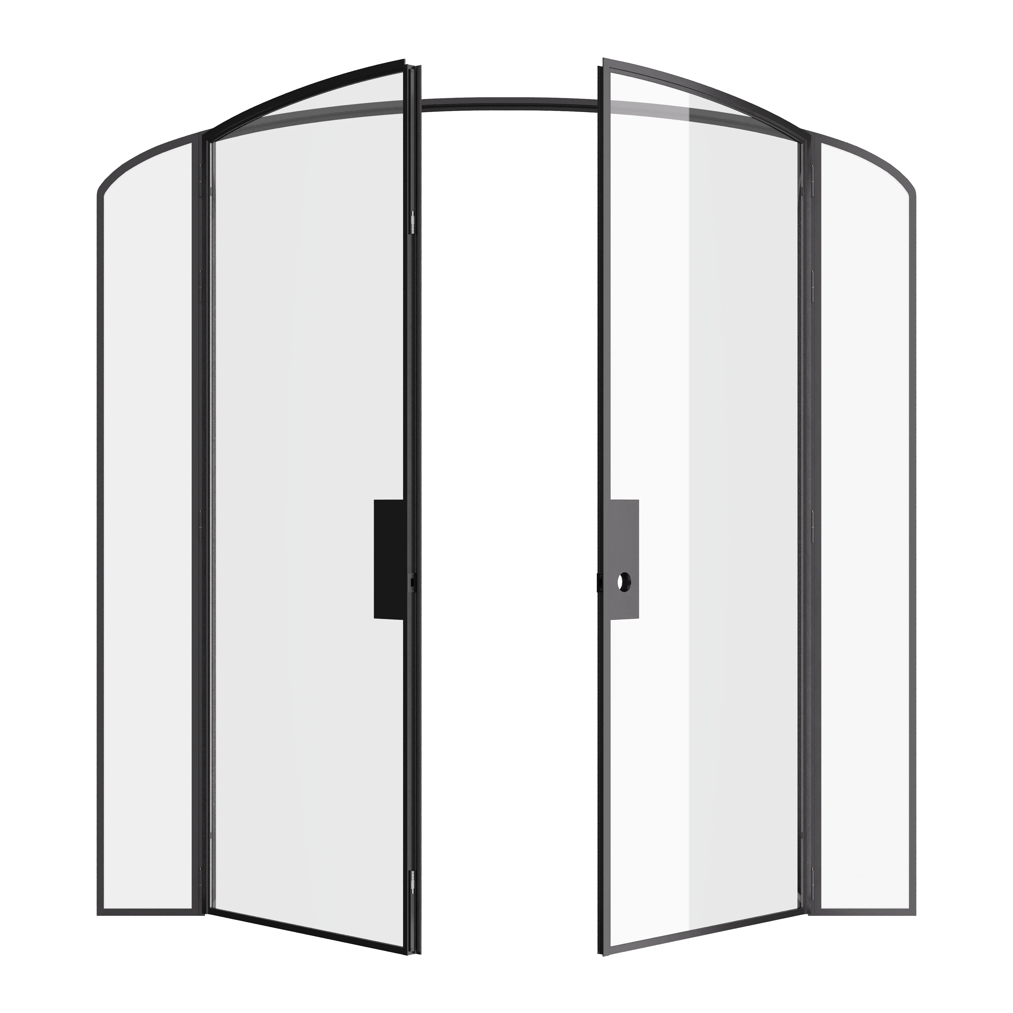 Double mini arch steel door with side windows, prehung solid steel and narrow frame