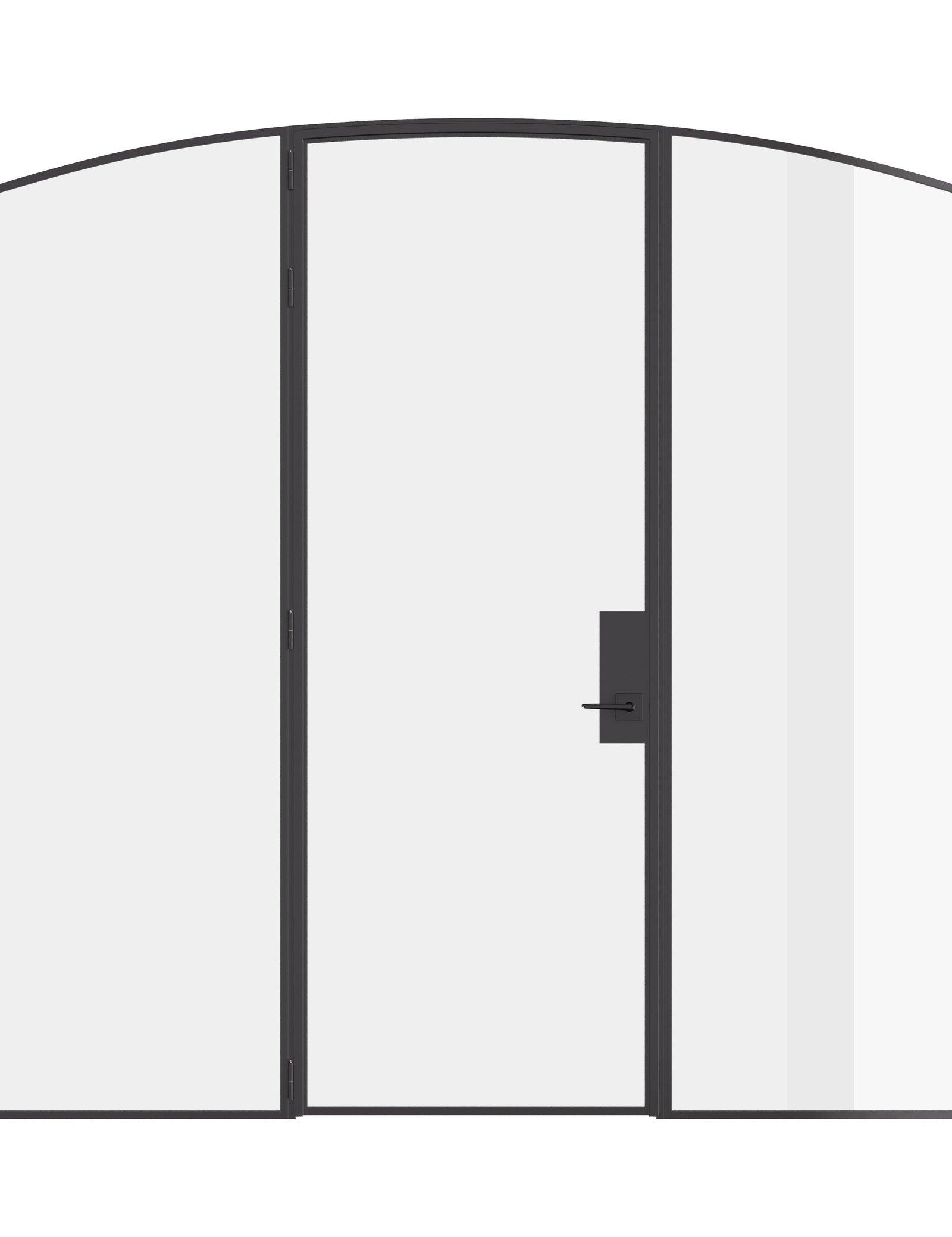 Pre-hung single arch steel door with sidelights, crafted from solid hot-rolled steel.