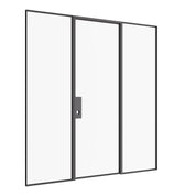 Pre-hung single flat steel door with sidelights, crafted from solid hot-rolled Ottostumm steel with slim architectural sightlines.