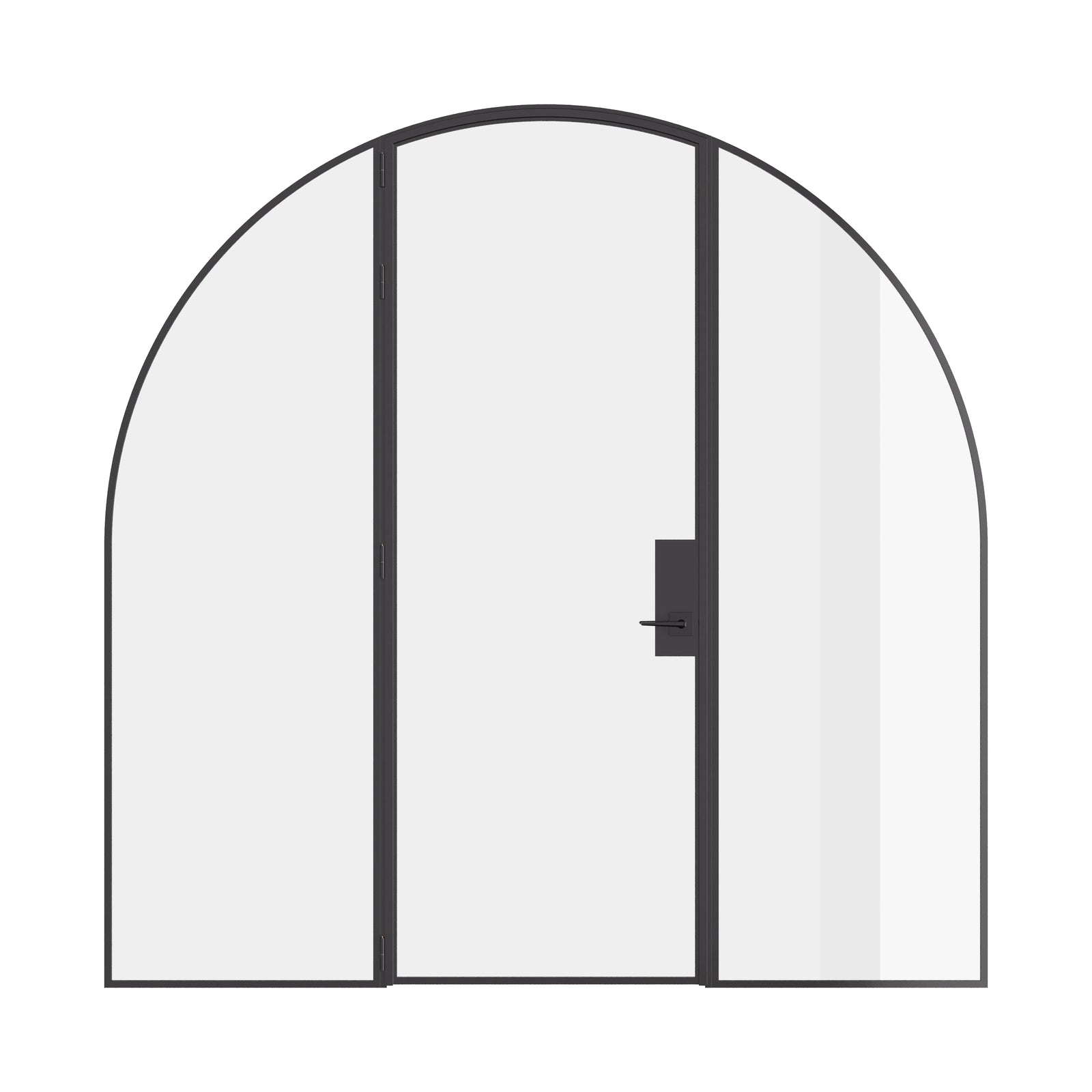 Single full arch steel door with side windows, prehung hot-rolled steel and narrow frame