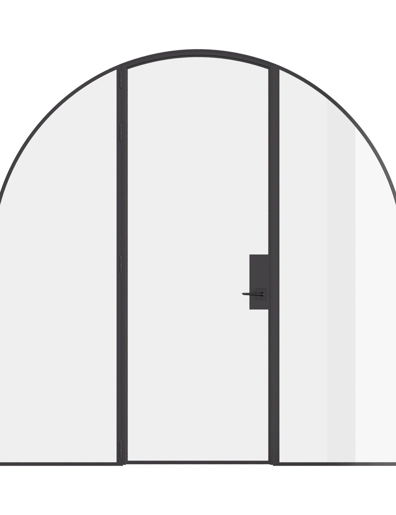 Single full arch steel door with side windows, prehung hot-rolled steel and narrow frame