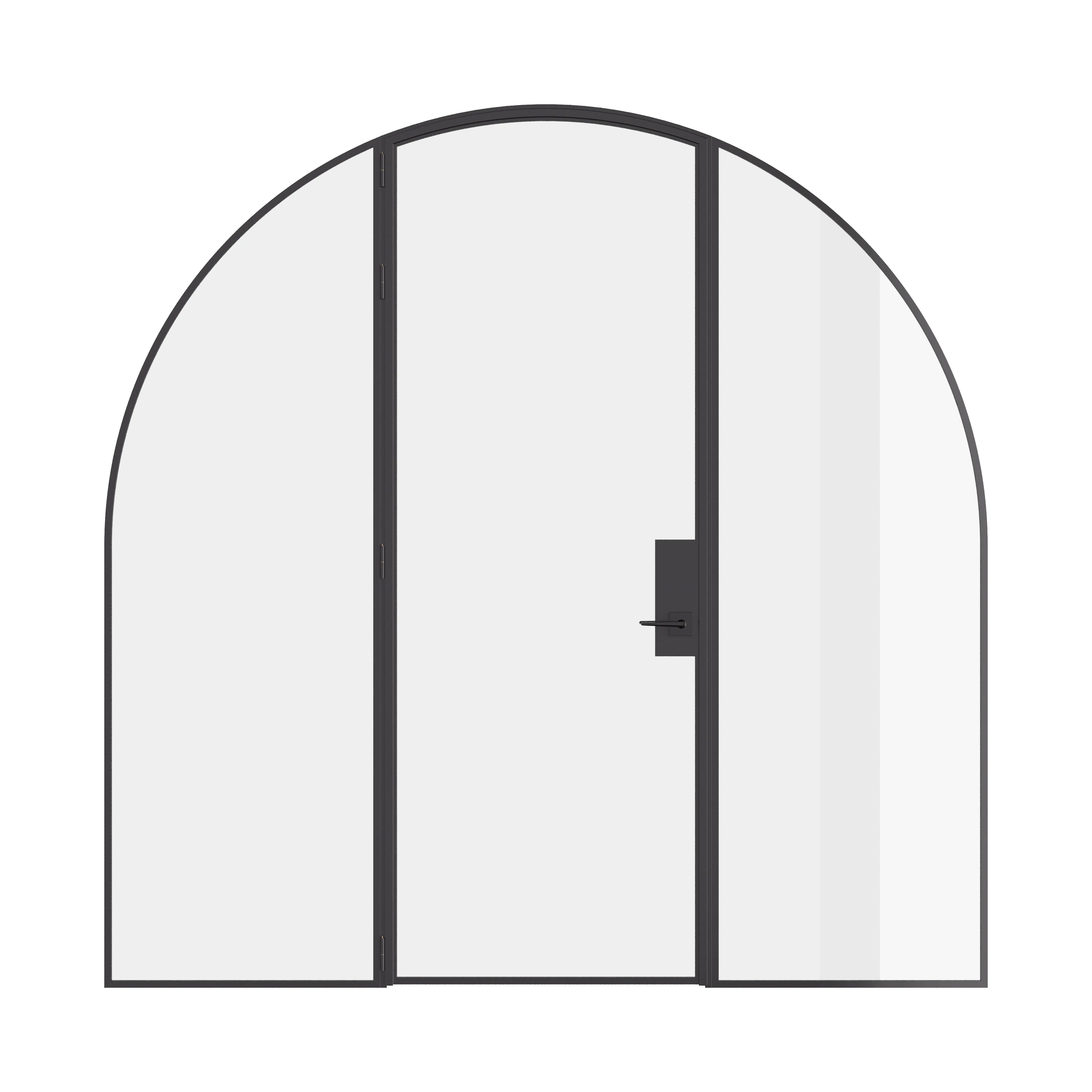 Single full arch steel door with side windows, prehung hot-rolled steel and narrow frame