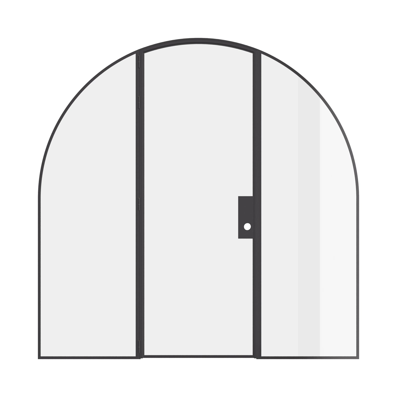 Single full arch modular steel door with side panels and architectural profile