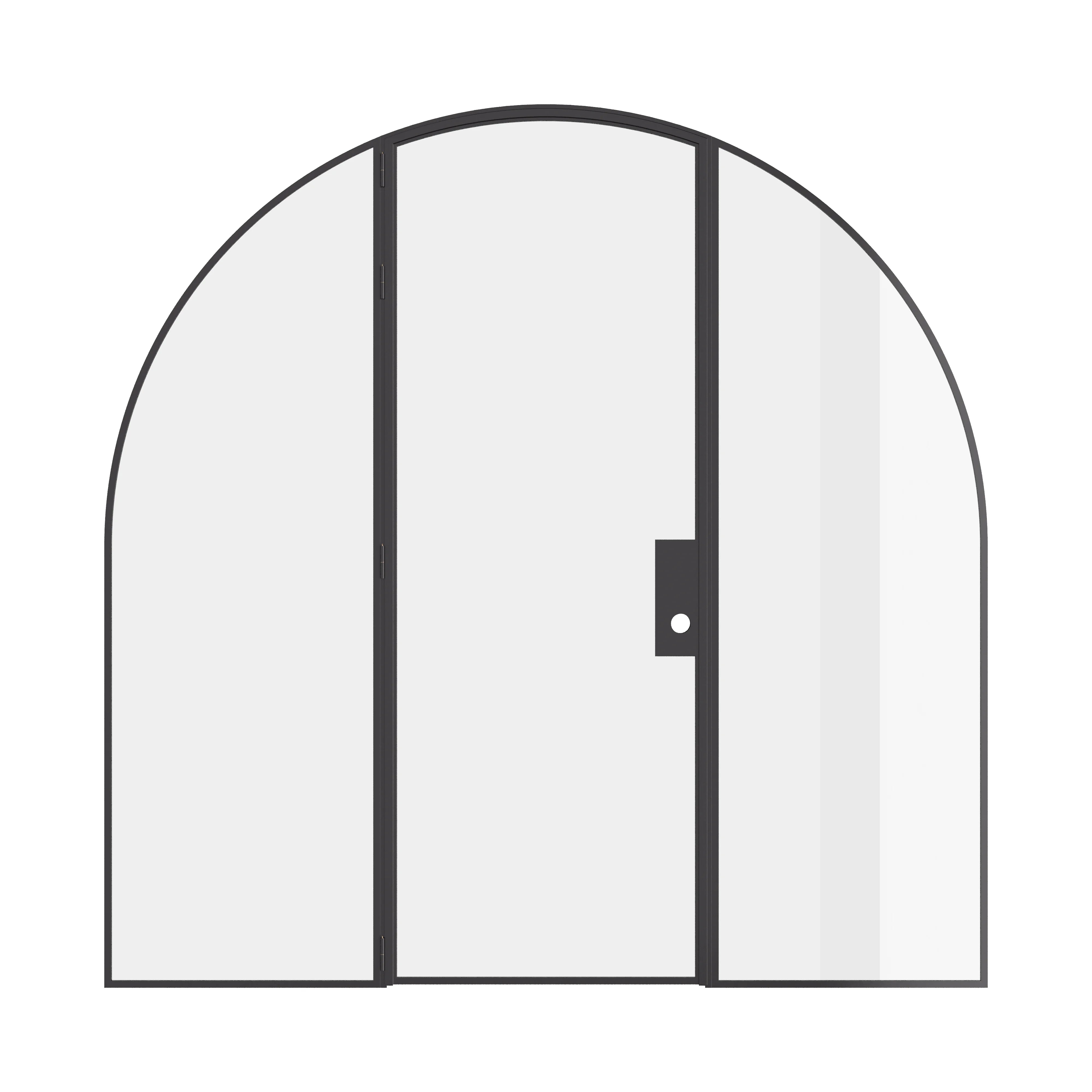 Single full arch modular steel door with side panels and architectural profile