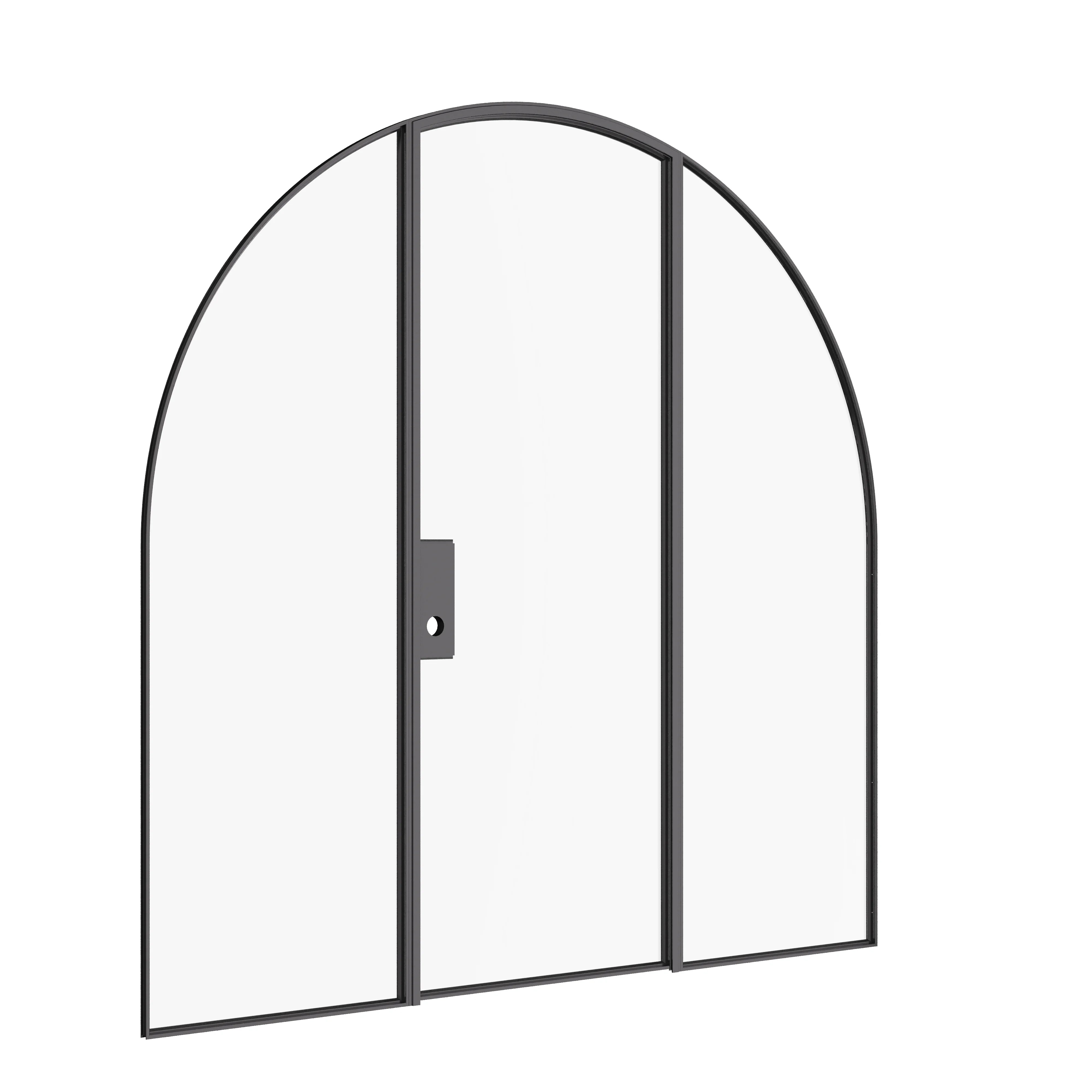 Single full arch interior steel door with side windows and slim sightlines
