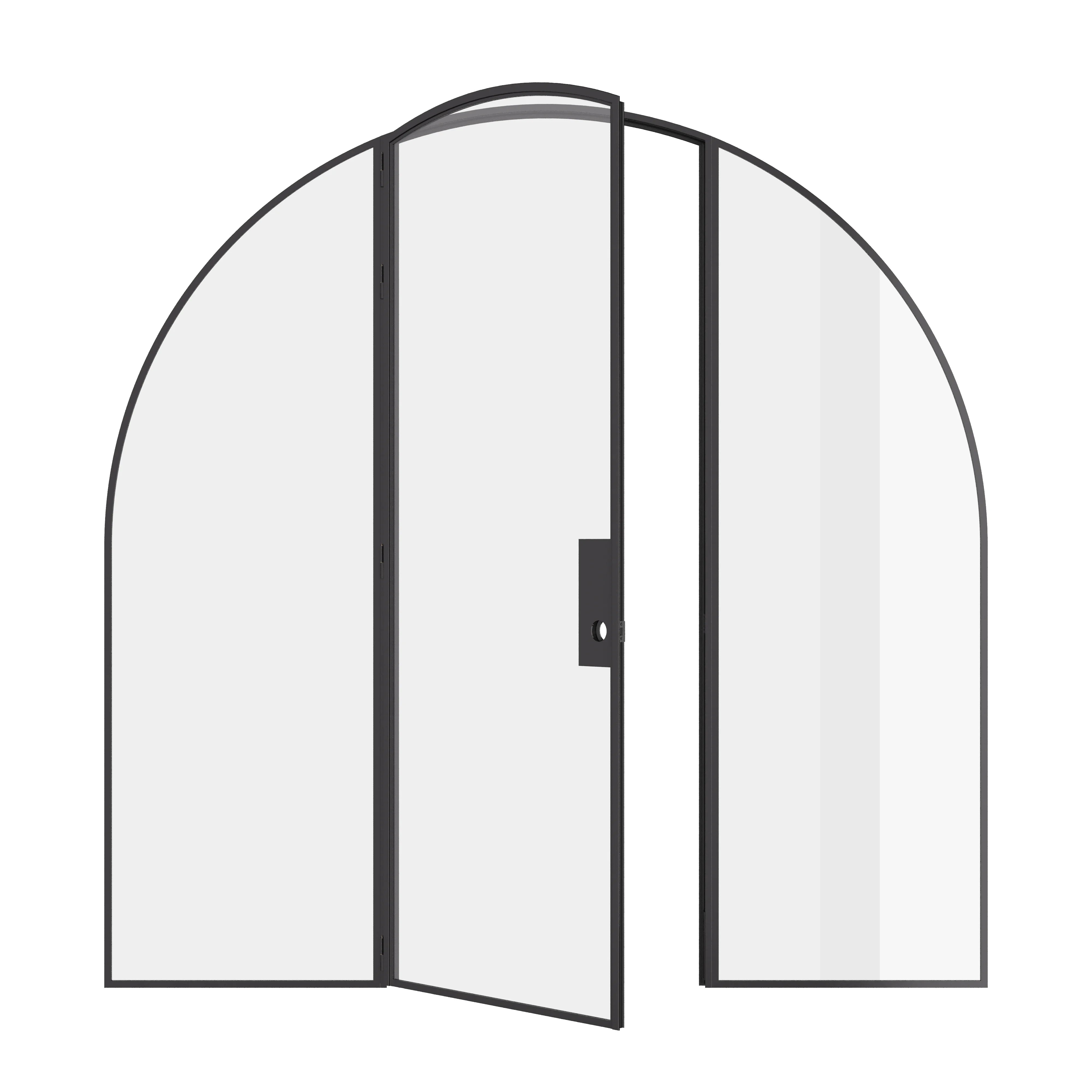 Single full arch prehung steel door with sidelights and narrow frame