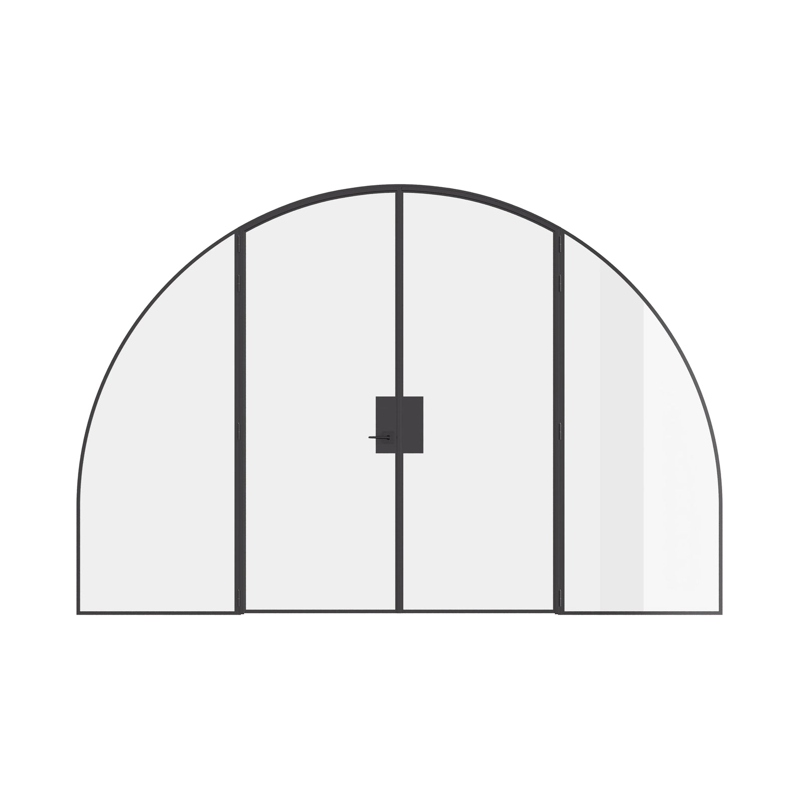Pre-hung wide double full arch steel door with sidelights, crafted from hot-rolled Ottostumm steel.