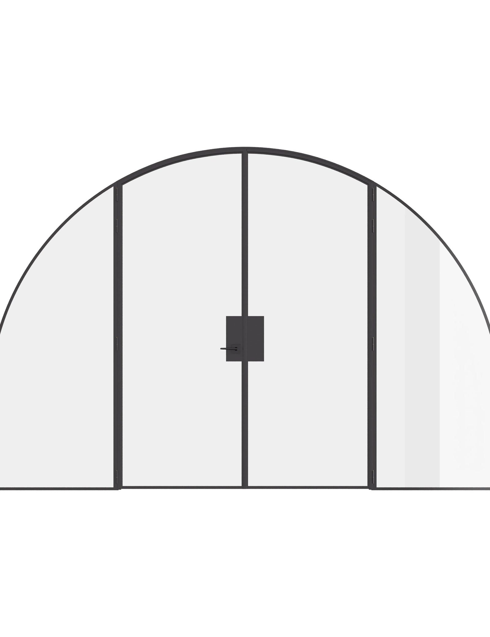 Pre-hung wide double full arch steel door with sidelights, crafted from hot-rolled Ottostumm steel.