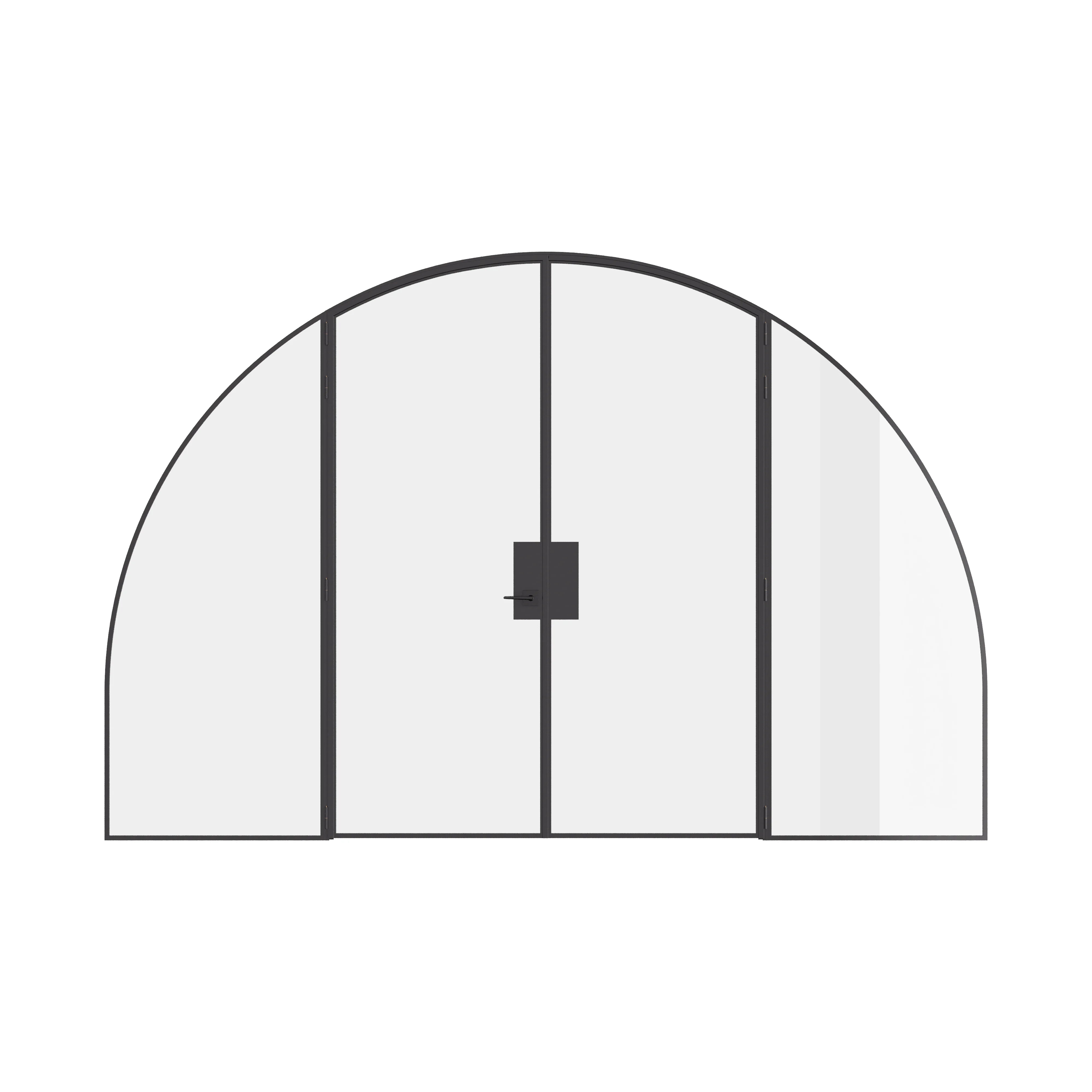 Pre-hung wide double full arch steel door with sidelights, crafted from hot-rolled Ottostumm steel.