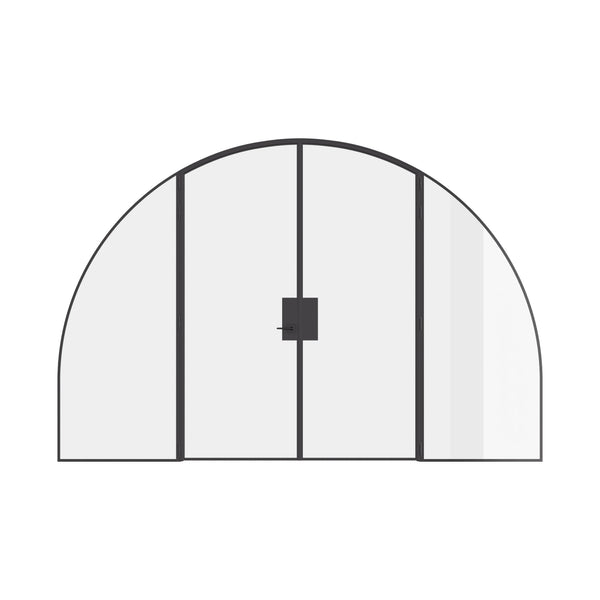 Pre-hung wide double full arch steel door with sidelights, crafted from hot-rolled Ottostumm steel.