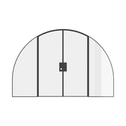 Solid steel wide double door with curved tops and slim sightlines.