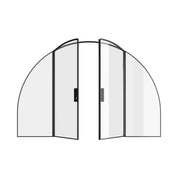 Modular wide double arch steel door with sidelights and precision steel construction.
