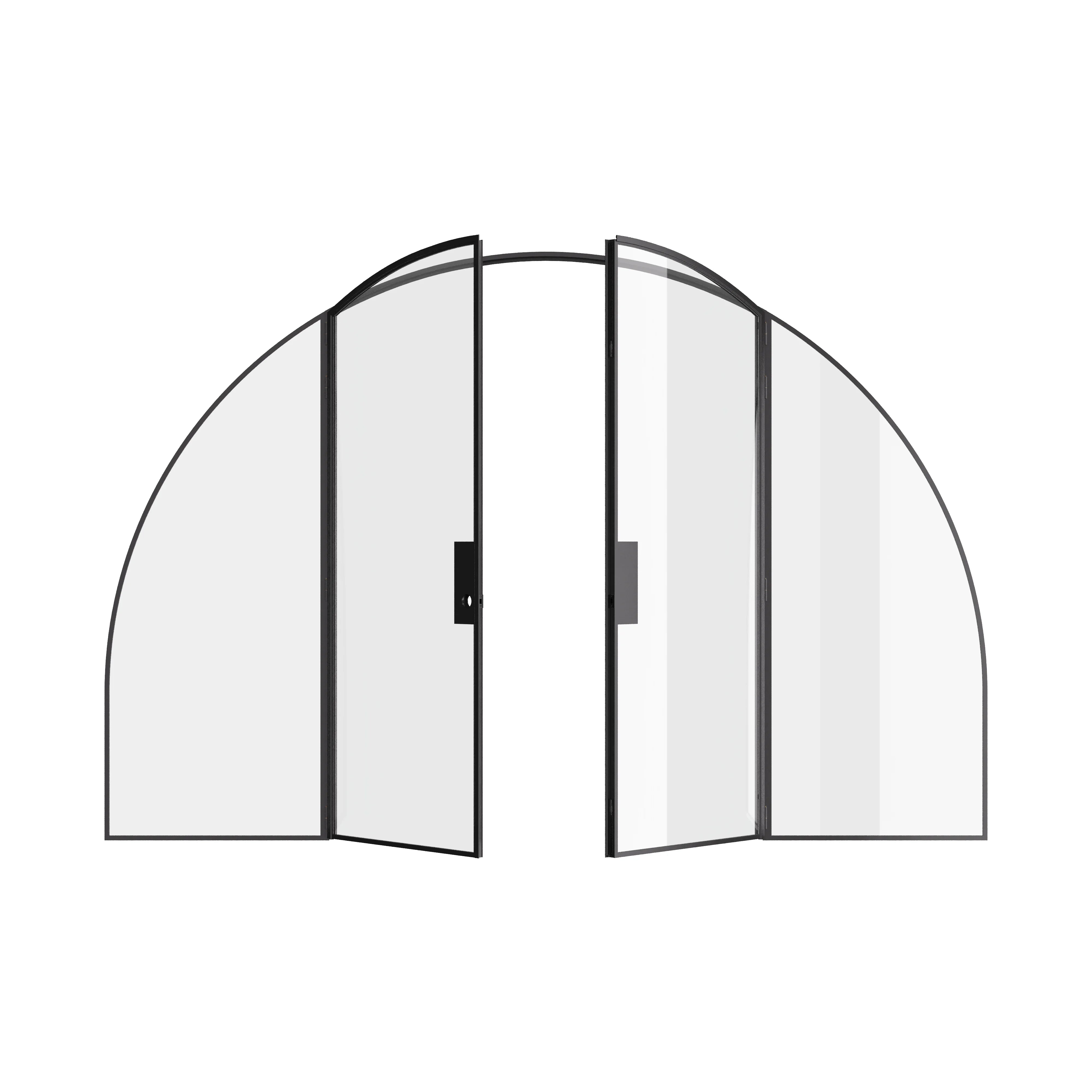 Modular wide double arch steel door with sidelights and precision steel construction.